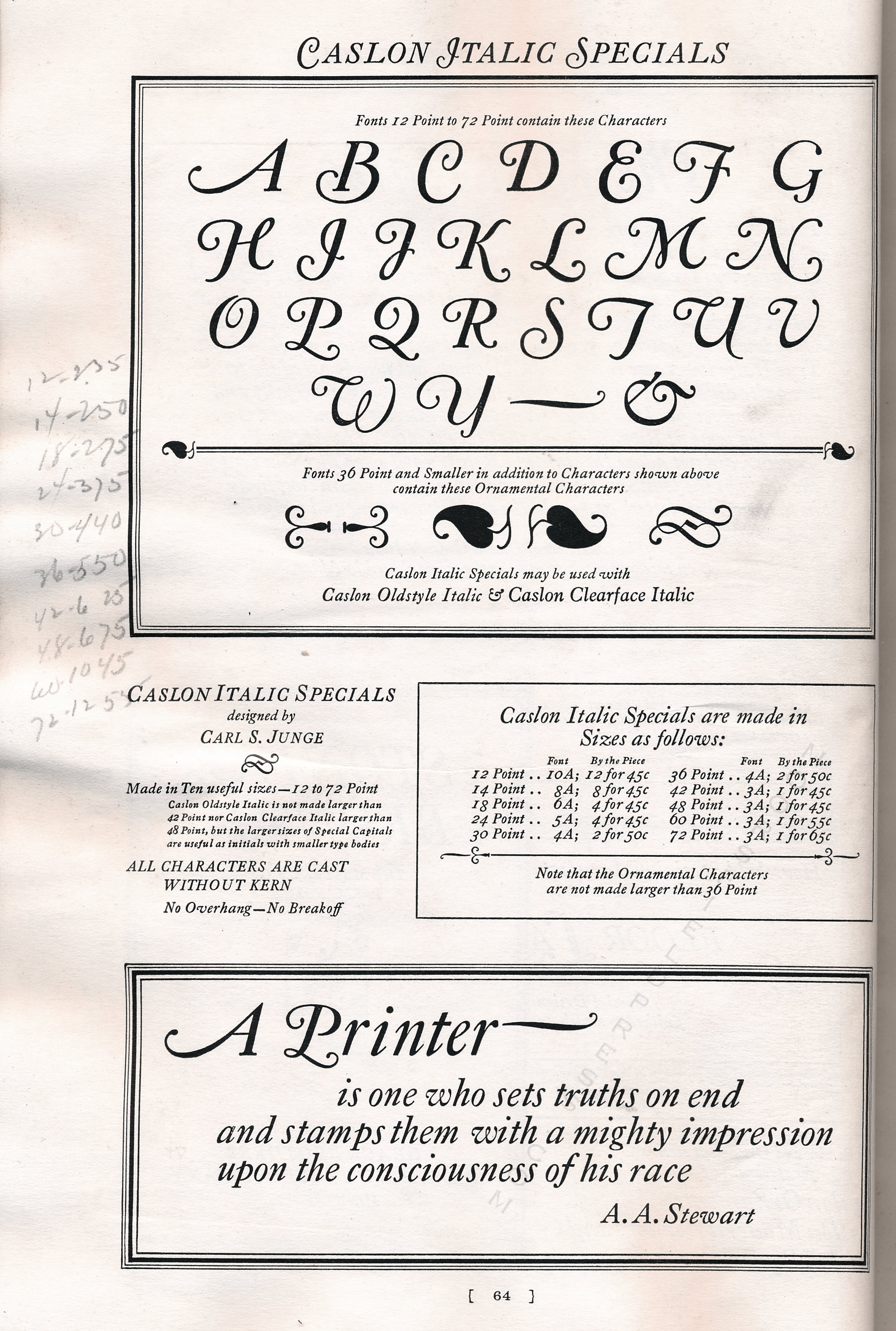 Caslon Font
              Typeface Catalog owned by Winfred Porter Truesdell