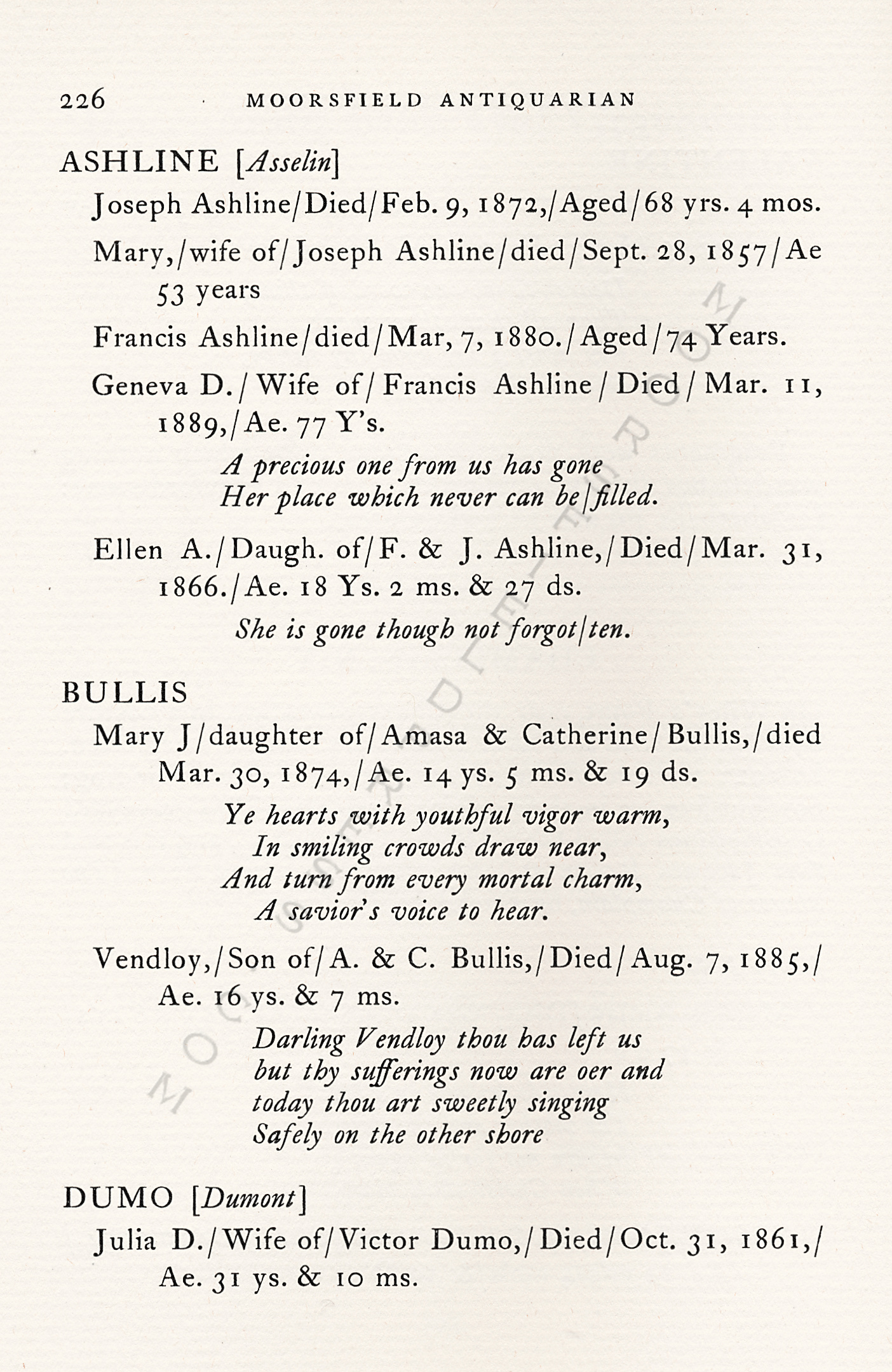 The
                      Moorsfield Antiquarian-Inscriptions from Old
                      Graveyards: the McLellan Cemetery Transcriptions