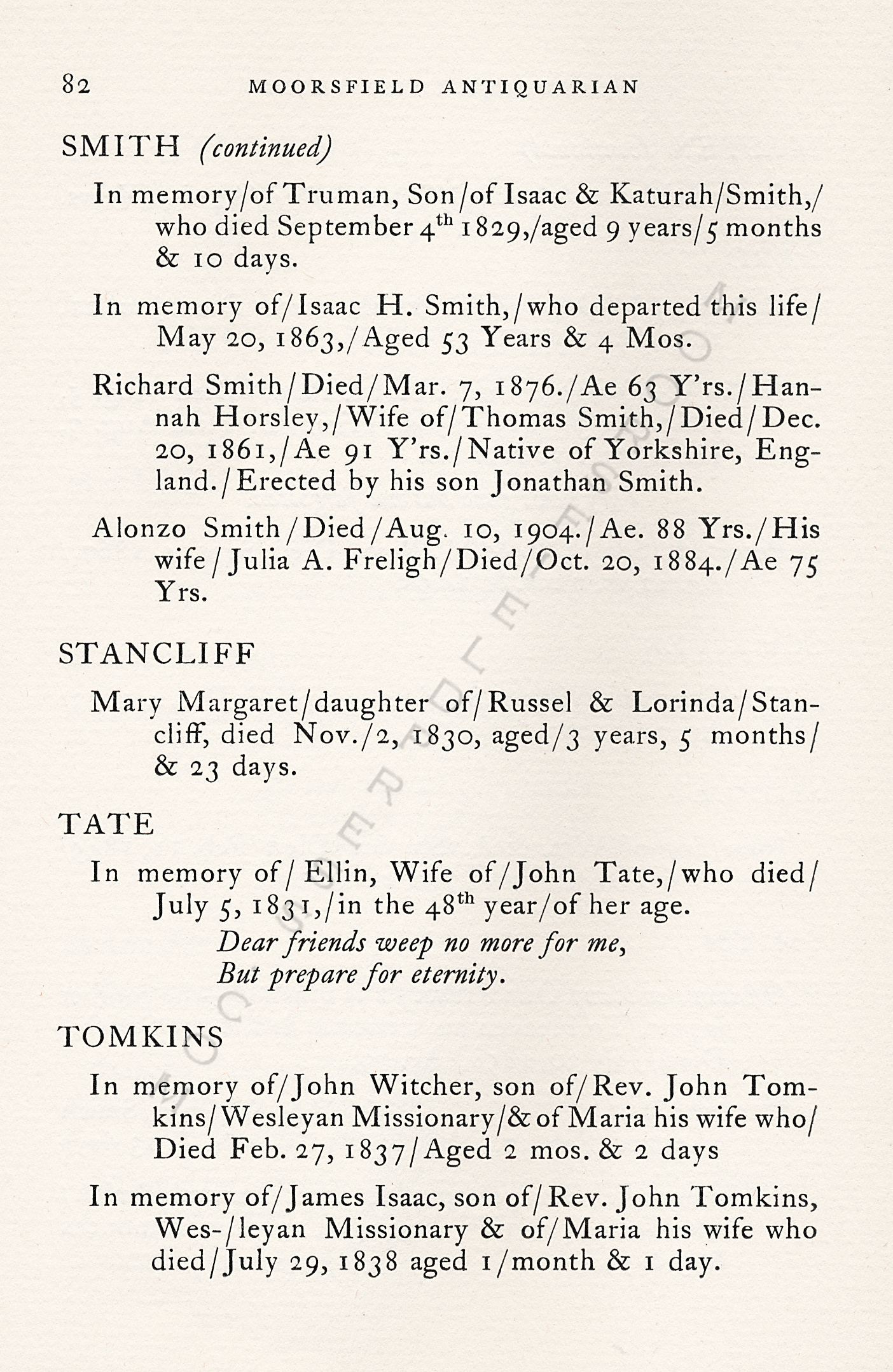 The
                      Moorsfield Antiquarian-Inscriptions from Old
                      Graveyards: the McLellan Cemetery Transcriptions