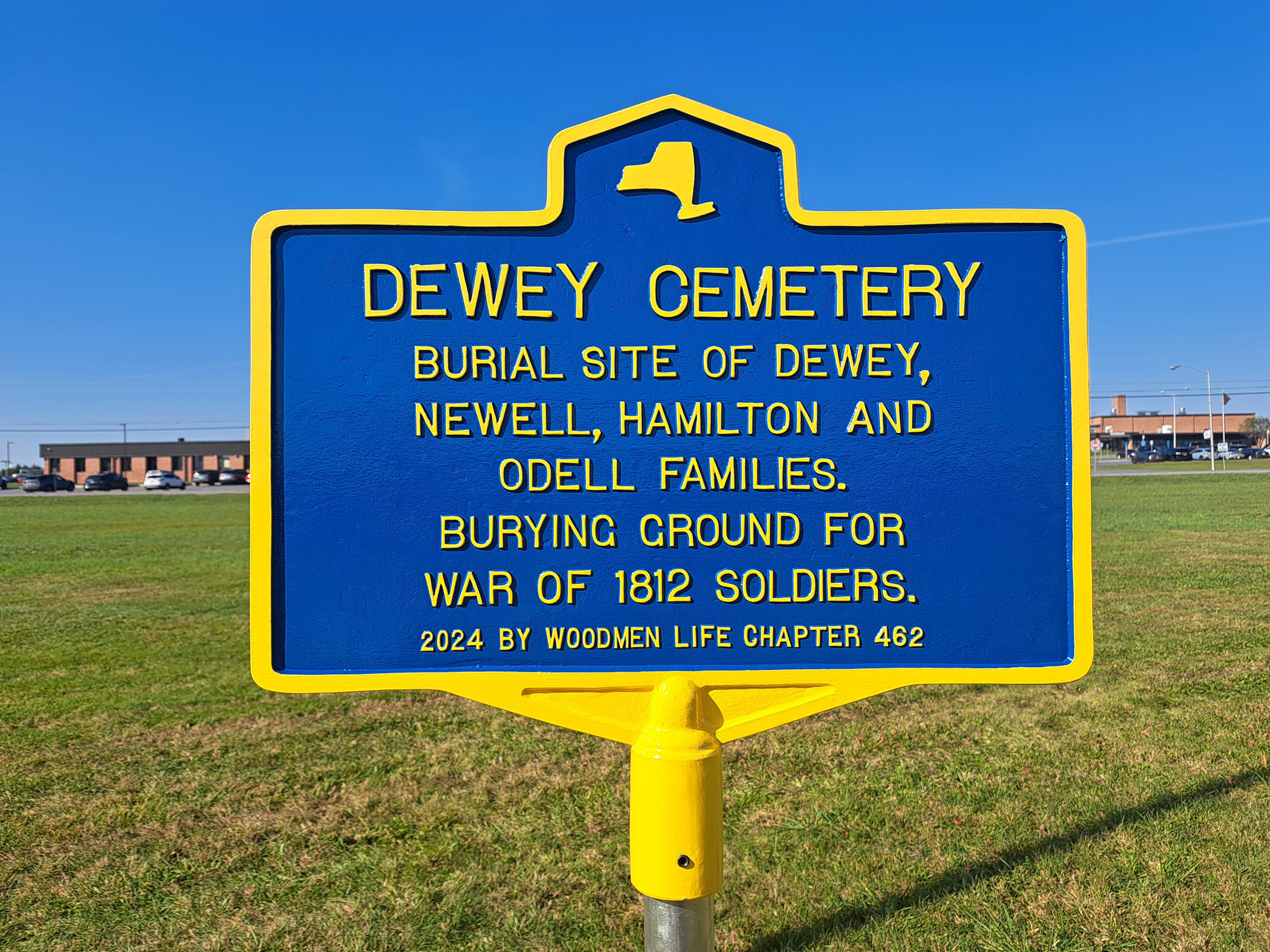Dewey's Tavern blue and
              yellow historic marker and interpretive panels, Town of
              Champlain, New York