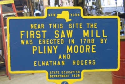 site of first saw mill built by
              pliny moore 1788; perrys mills road