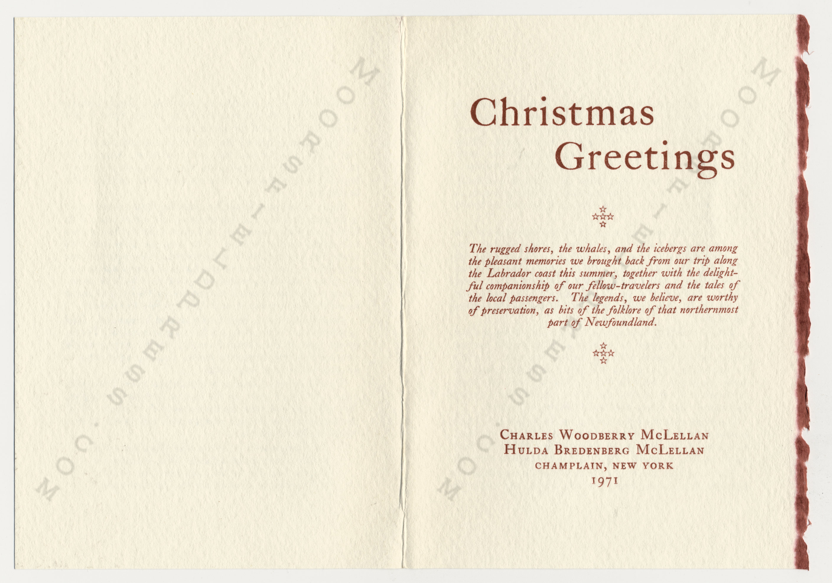 The
                      McLellan Christmas Cards printed by the Moorsfield
                      Press