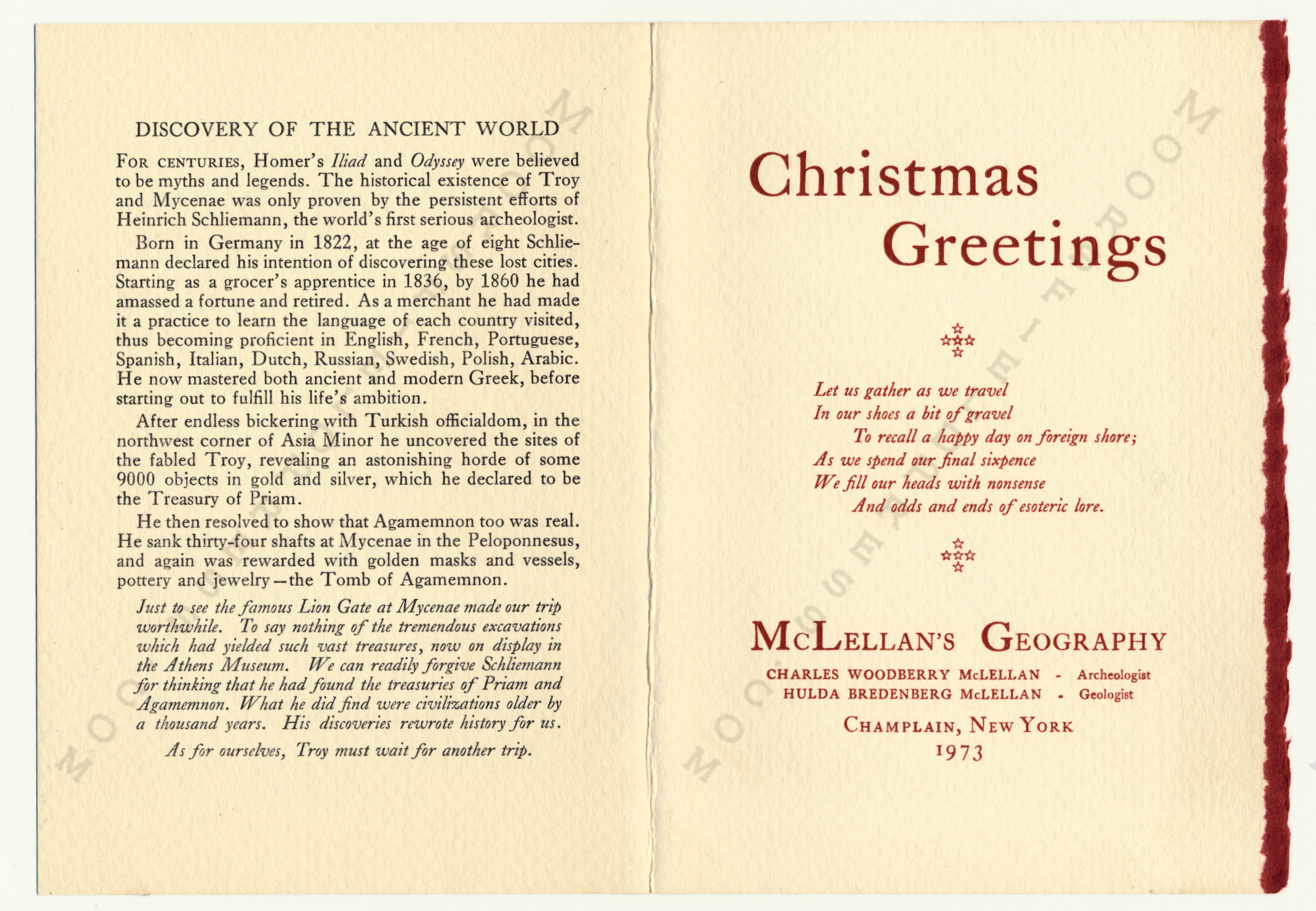 The
                      McLellan Christmas Cards printed by the Moorsfield
                      Press