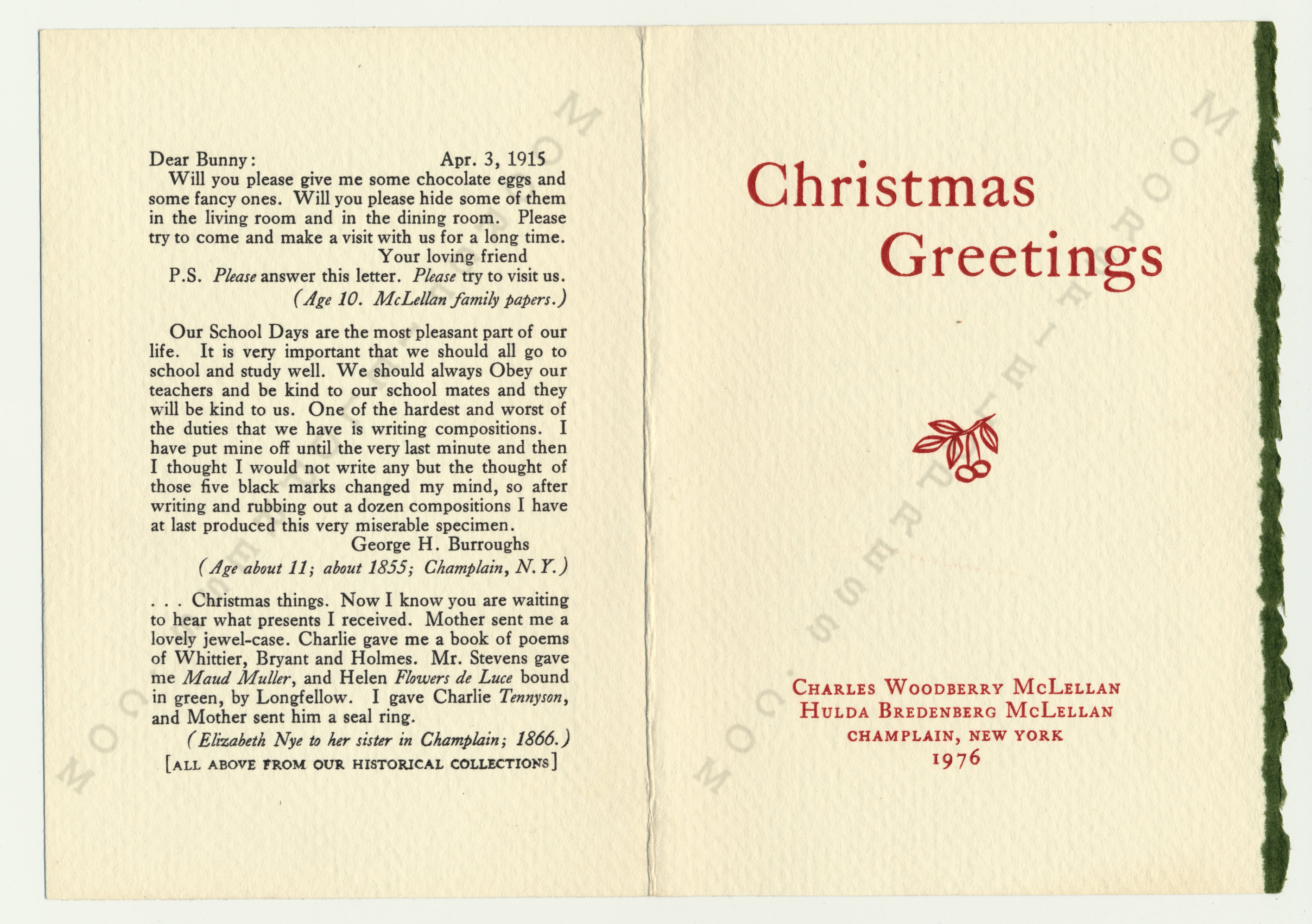 The
                      McLellan Christmas Cards printed by the Moorsfield
                      Press