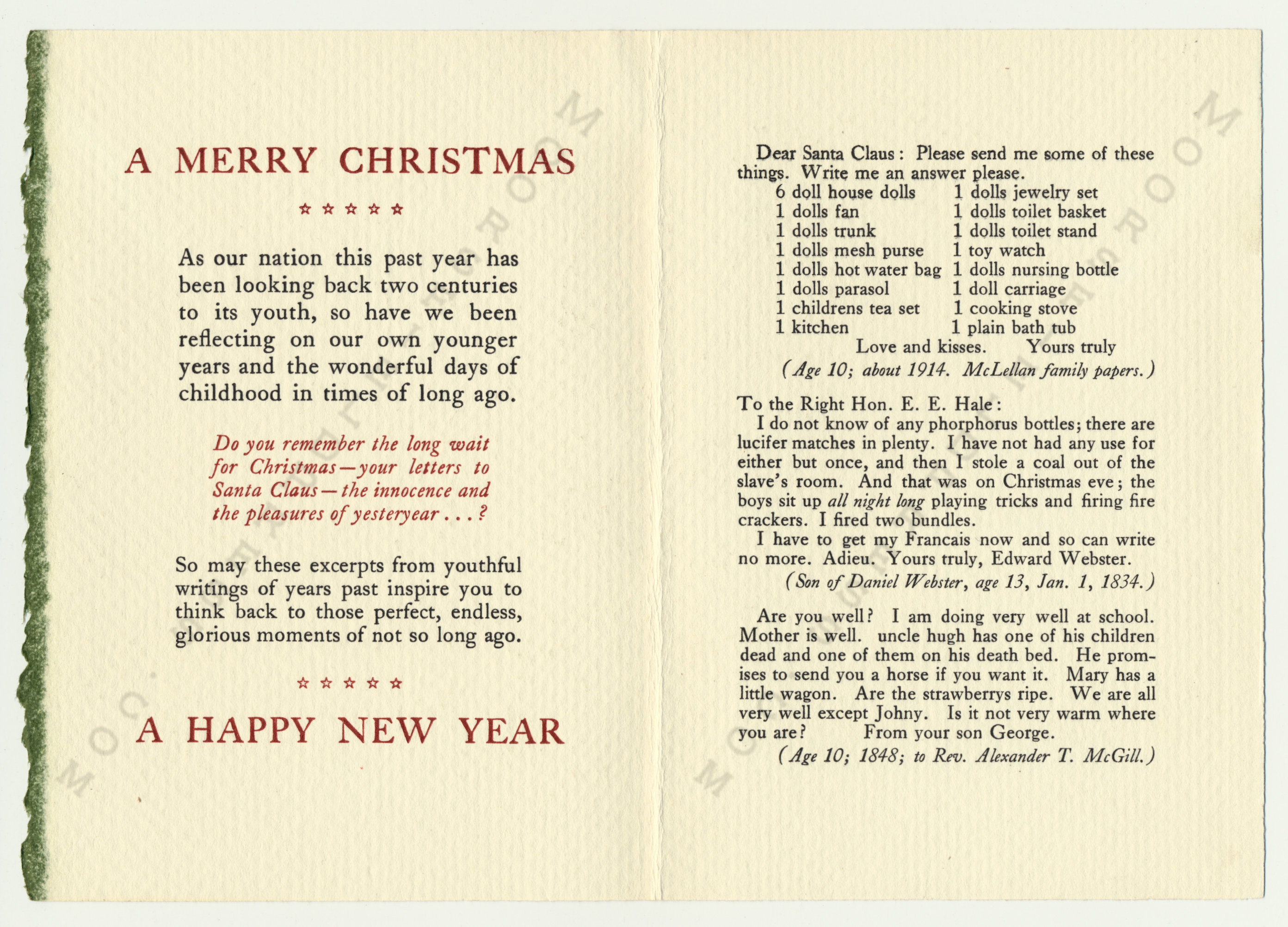 The
                      McLellan Christmas Cards printed by the Moorsfield
                      Press