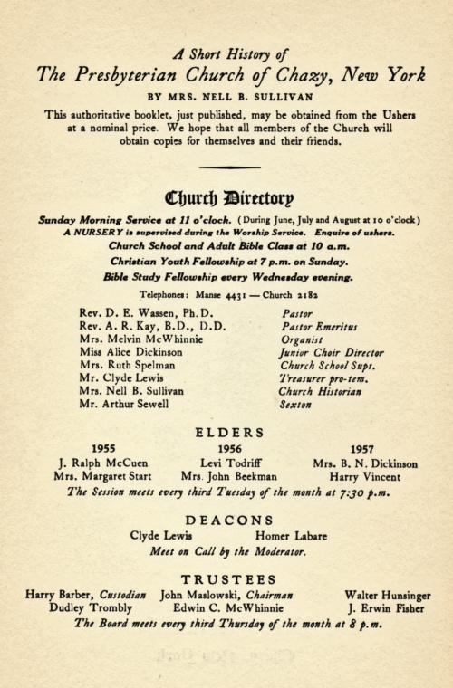 a short history of the presbyterian church of chazy new york 18051955