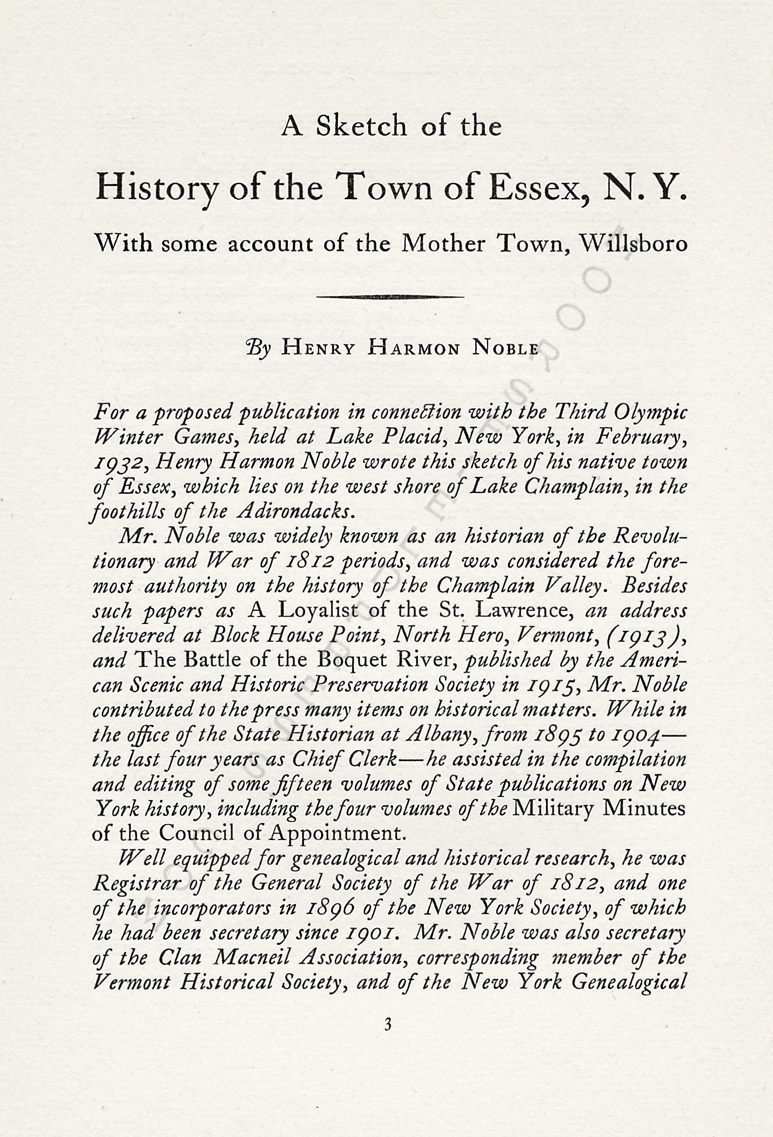 A sketch
                      of the history of the town of essex new york