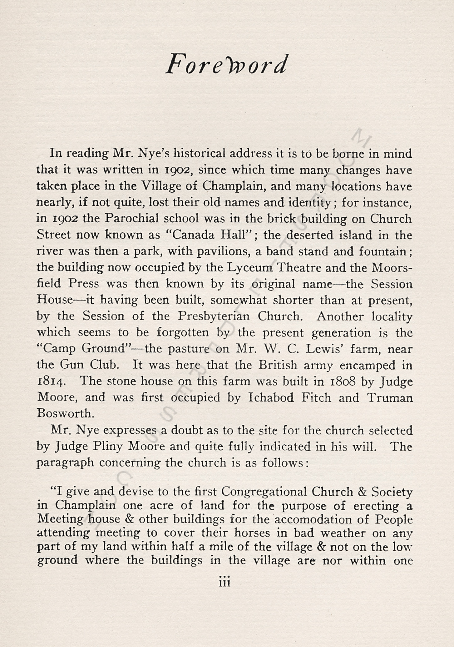 AN ADDRESS
                      OF CHARLES FREEMAN NYE ON THE FIRST PRESBYTERIAN
                      CHURCH 1928