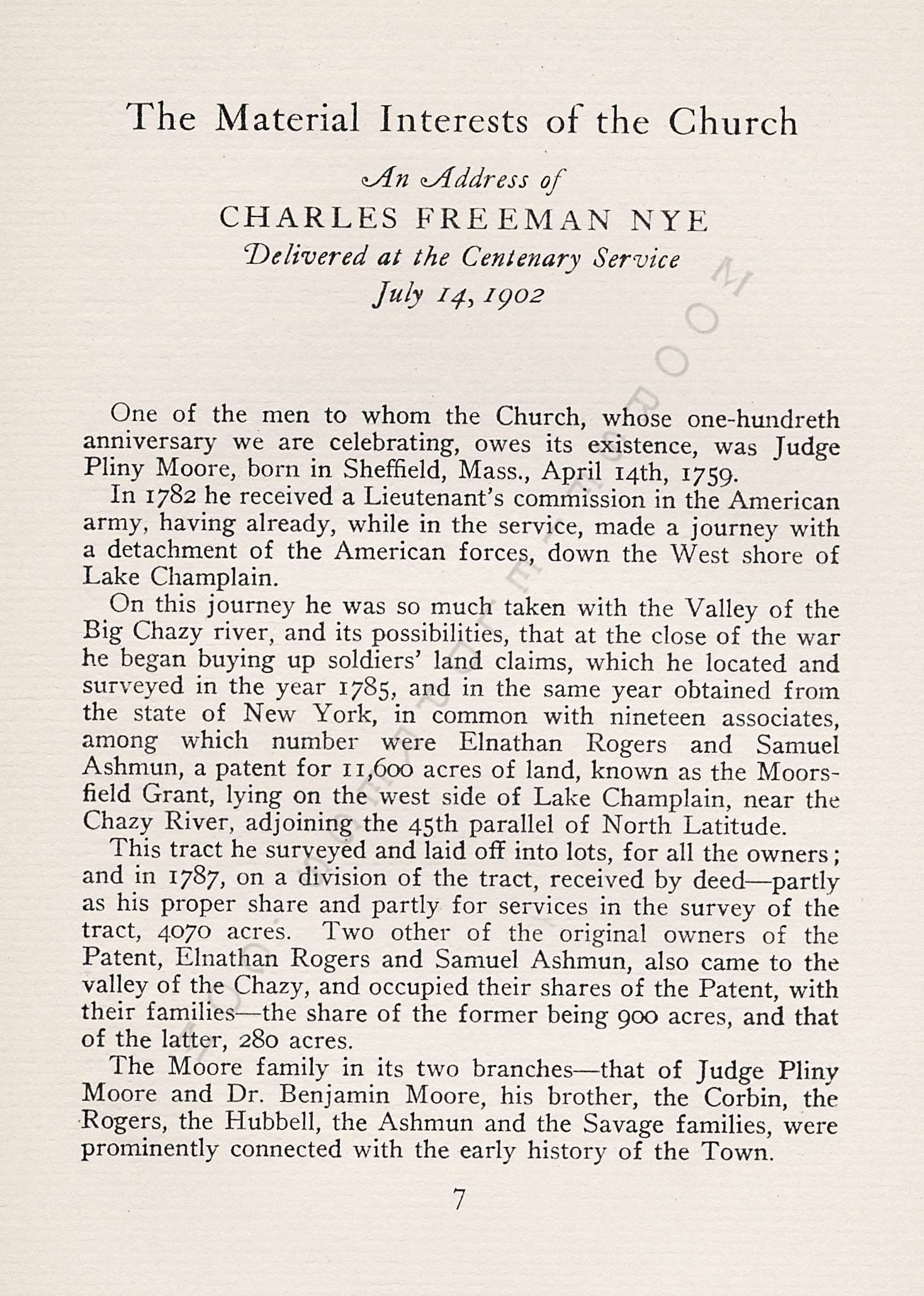 AN ADDRESS
                      OF CHARLES FREEMAN NYE ON THE FIRST PRESBYTERIAN
                      CHURCH 1928