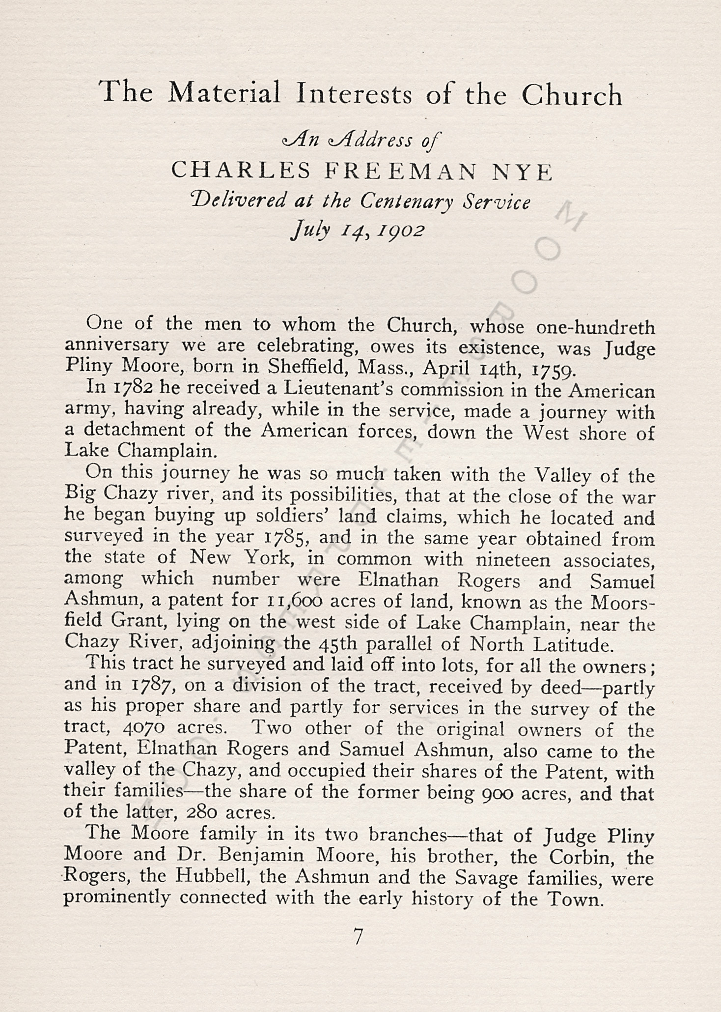 AN ADDRESS
                      OF CHARLES FREEMAN NYE ON THE FIRST PRESBYTERIAN
                      CHURCH 1928