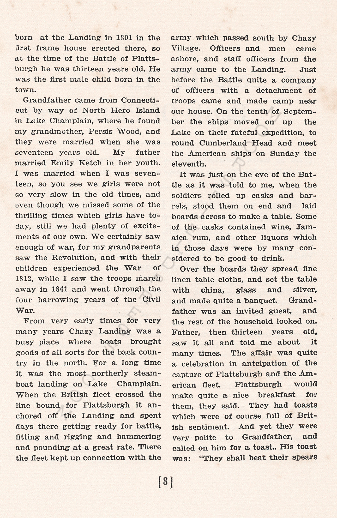 An Echo of
                      the Battle of Plattsburgh by Mrs. Milo H.
                      Marshall