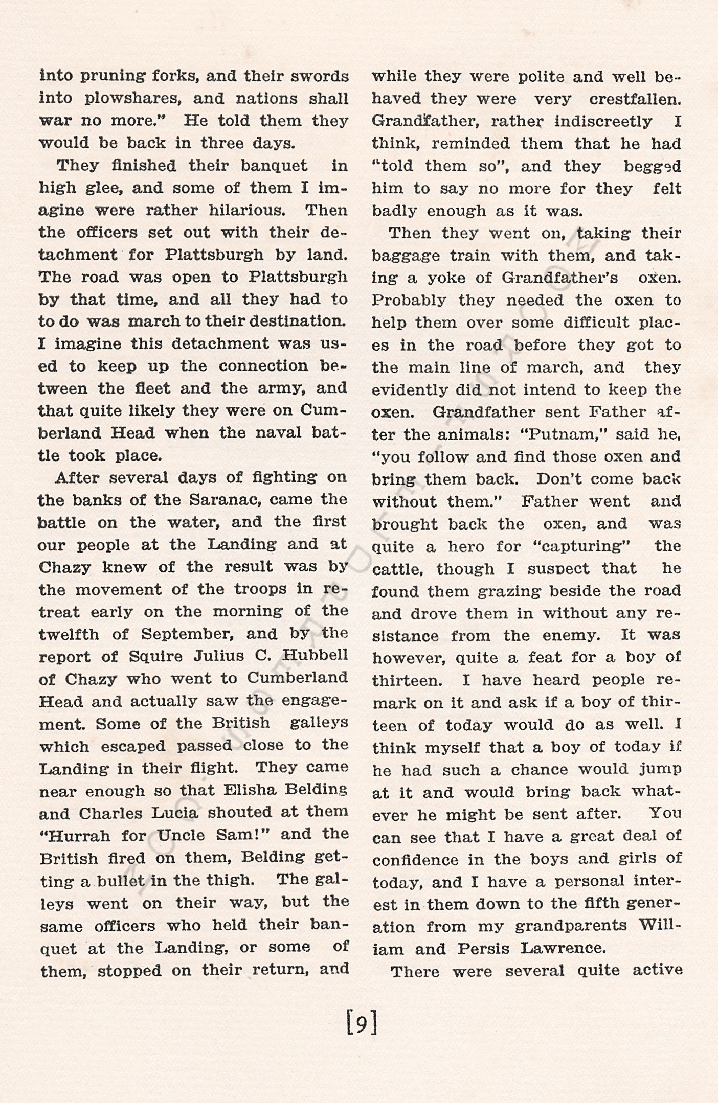 An Echo of
                      the Battle of Plattsburgh by Mrs. Milo H.
                      Marshall