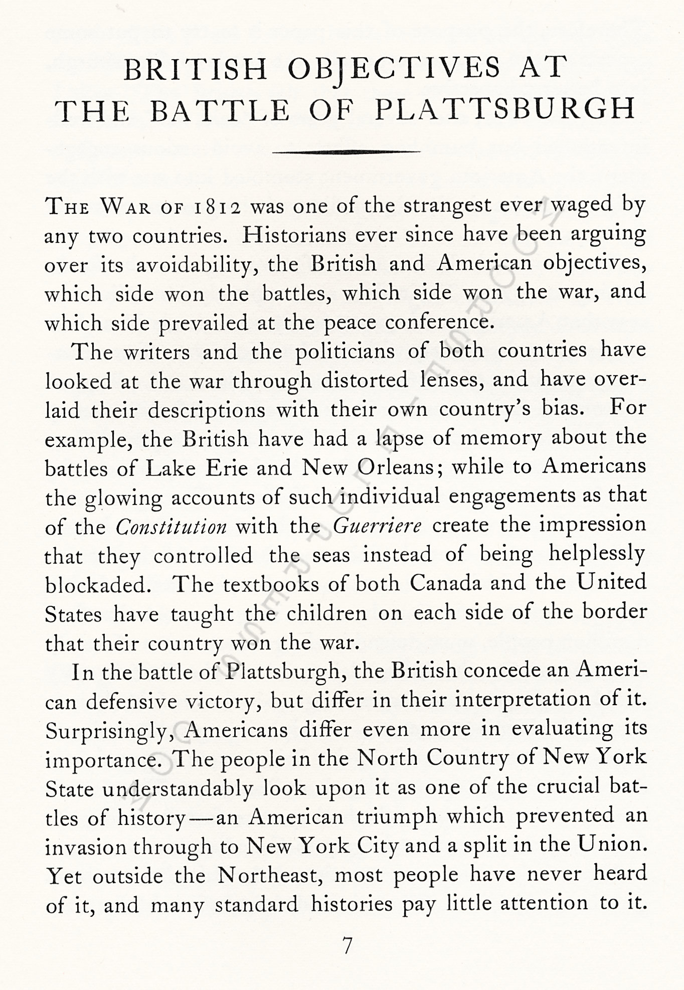 BRITISH
                      OBJECTIVES AT THE BATTLE OF PLATTSBURGH