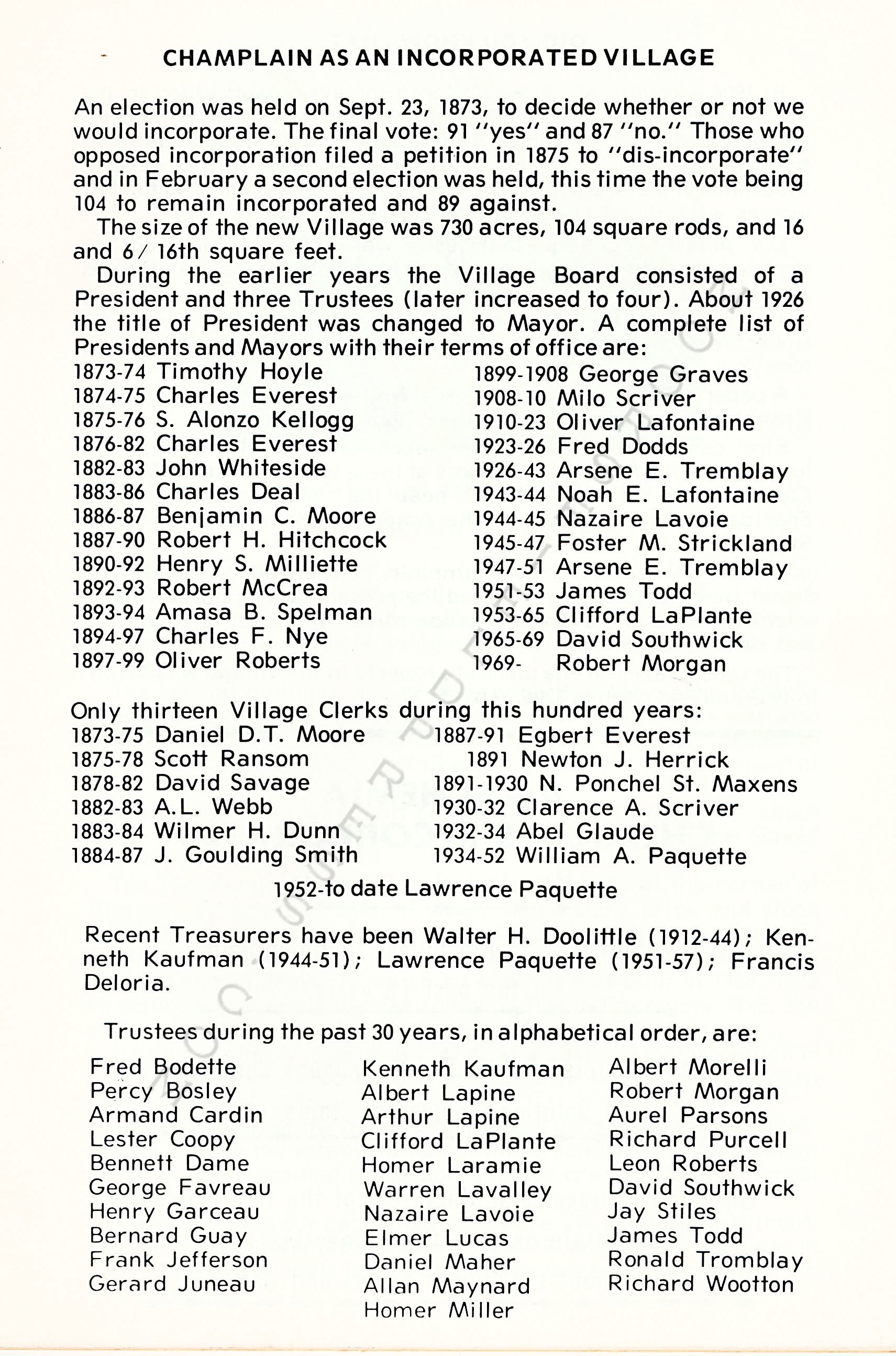 Centennial
                      of the Village of Champlain, New York, 1873-1973