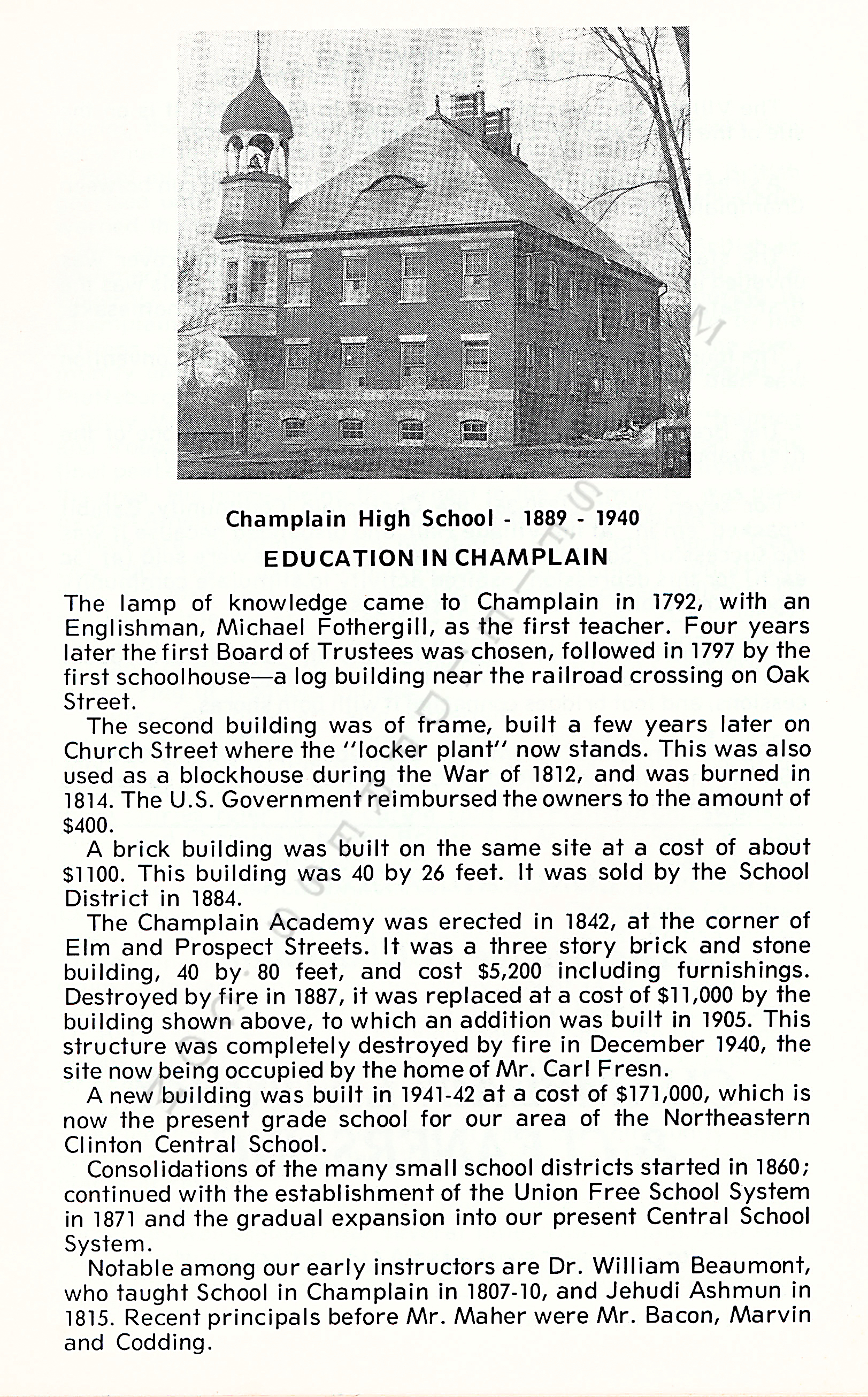 Centennial
                      of the Village of Champlain, New York, 1873-1973