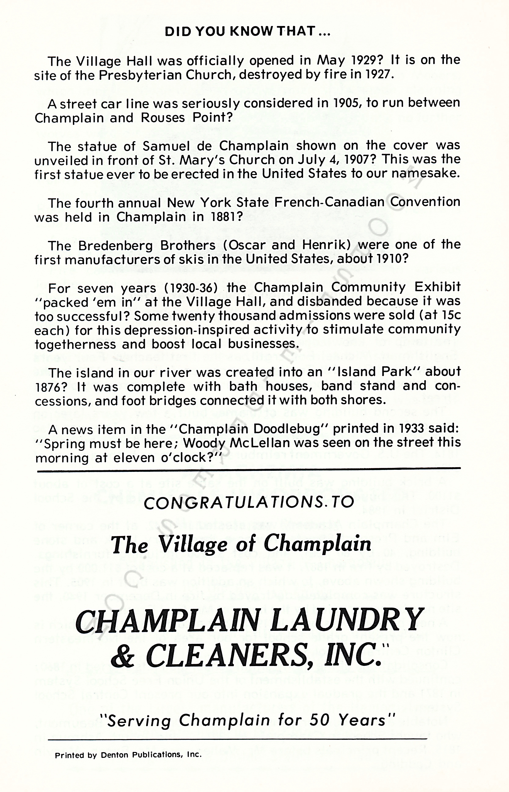 Centennial
                      of the Village of Champlain, New York, 1873-1973