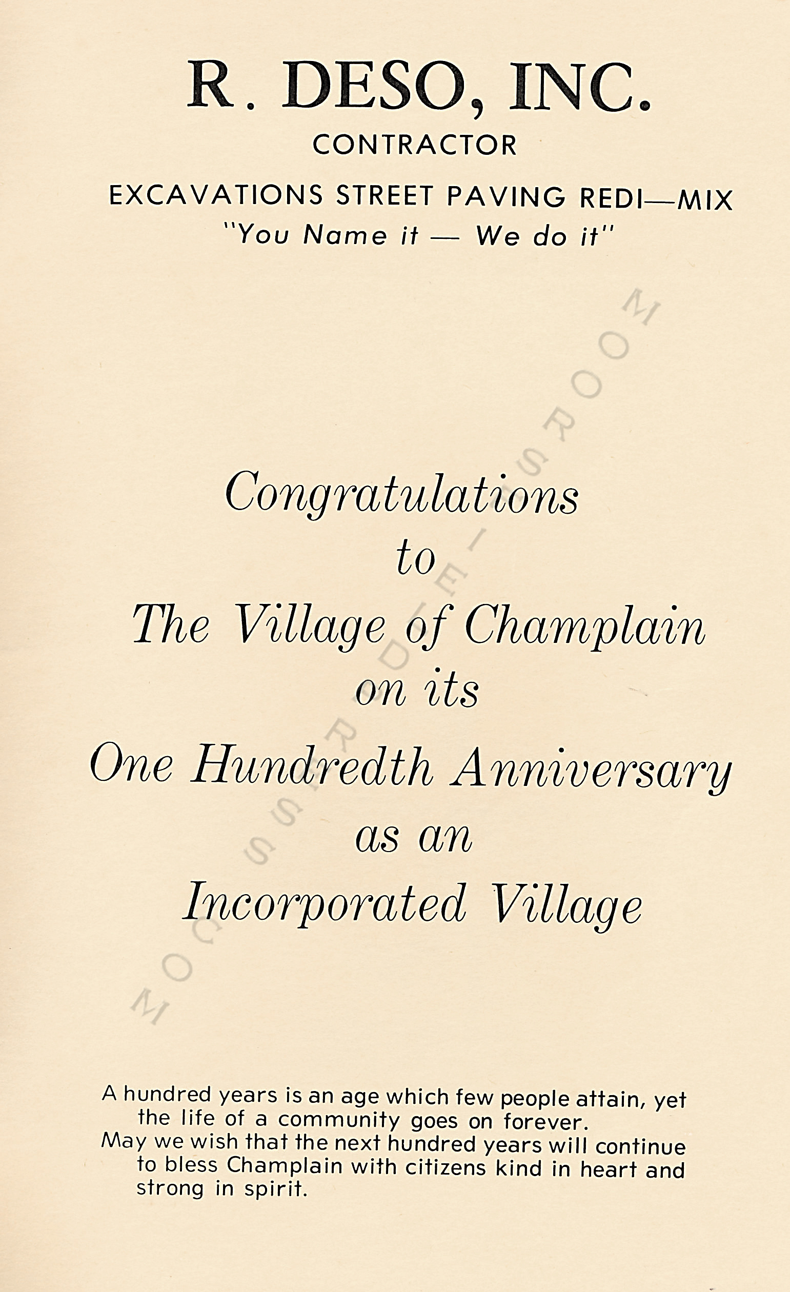 Centennial
                      of the Village of Champlain, New York, 1873-1973