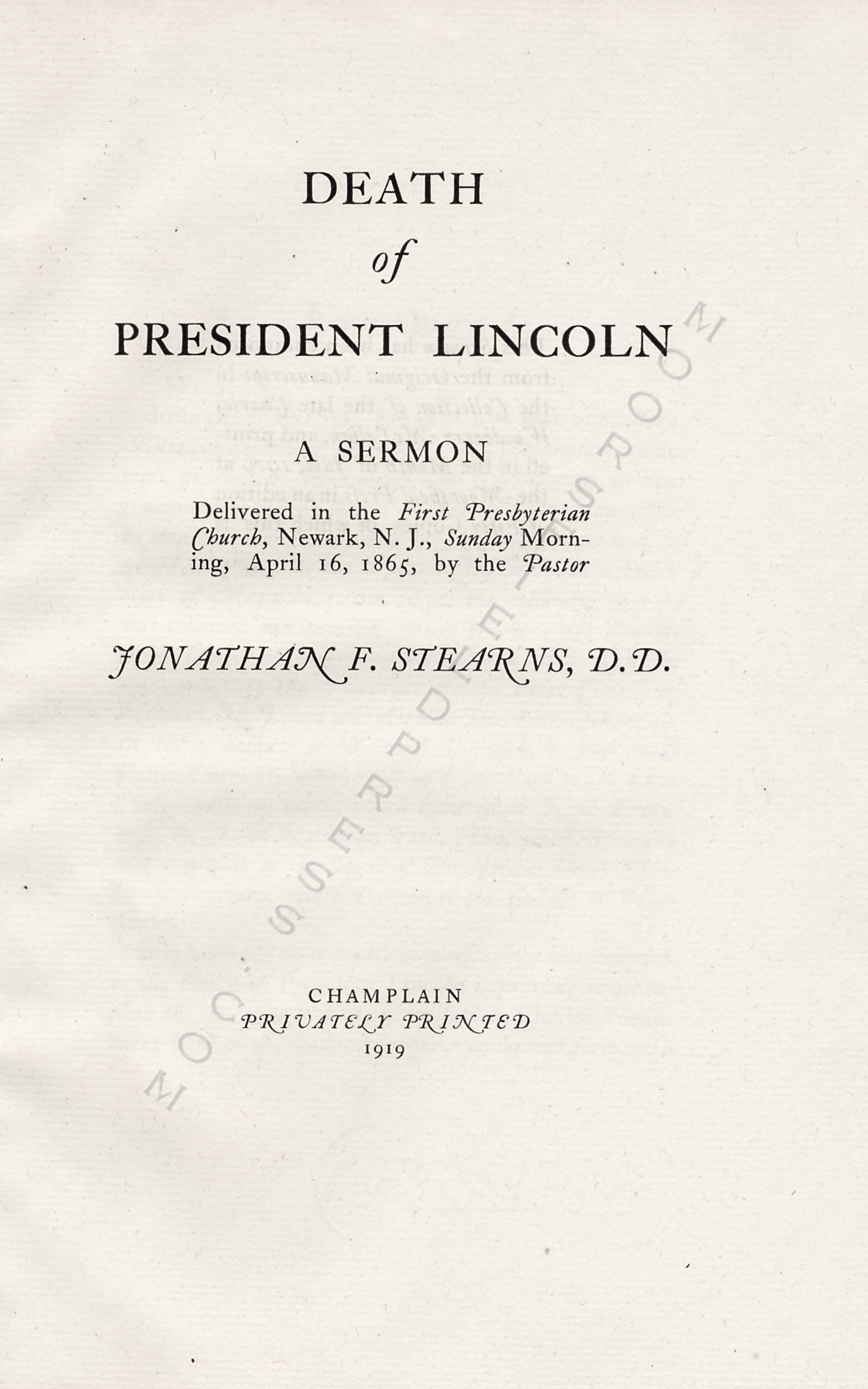 death of
                      president lincoln by jonathan french stearns 1865