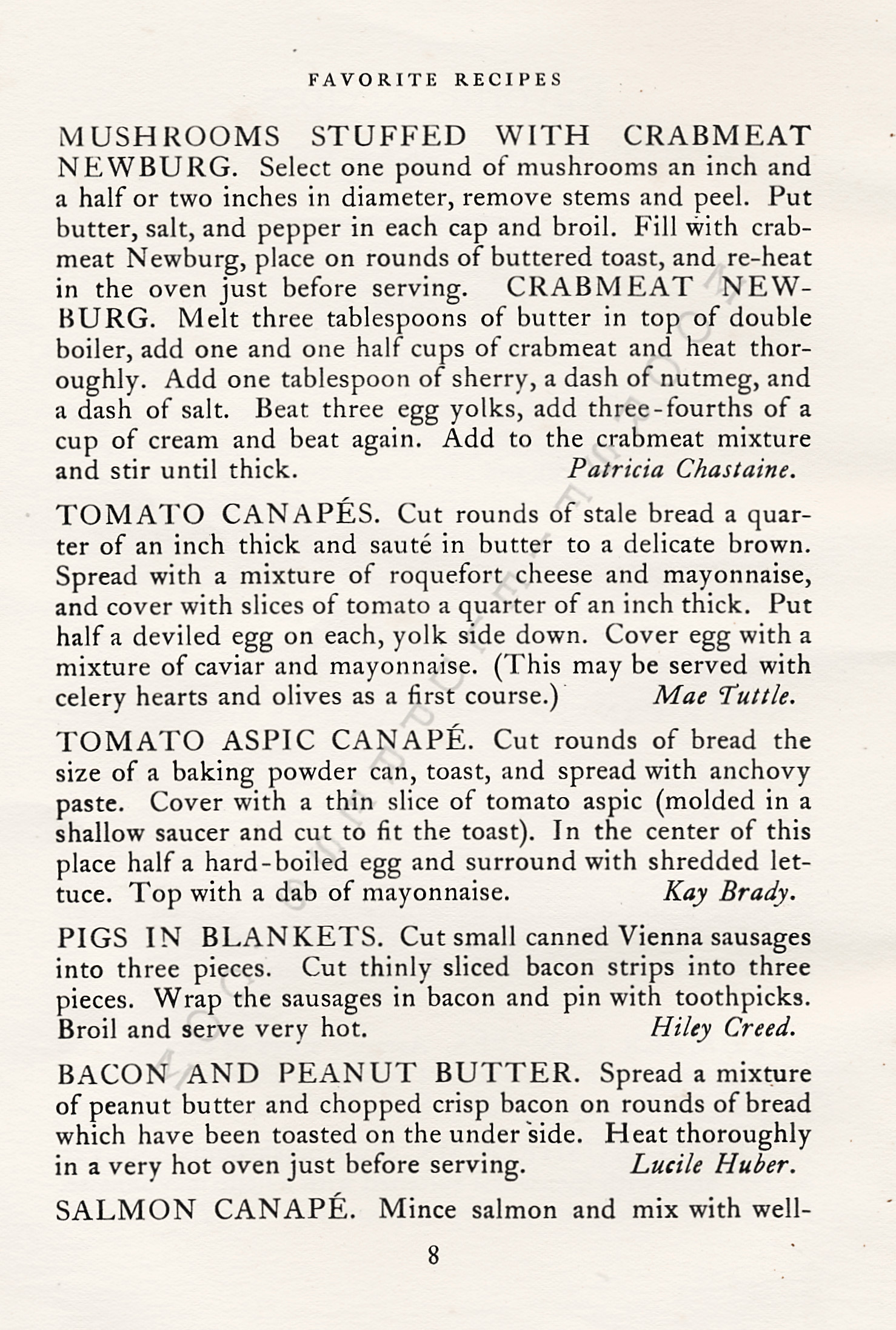 FAVORITE
                      RECIPES OF THE PLATTSBURG BARRACKS BOOK CLUB 1934