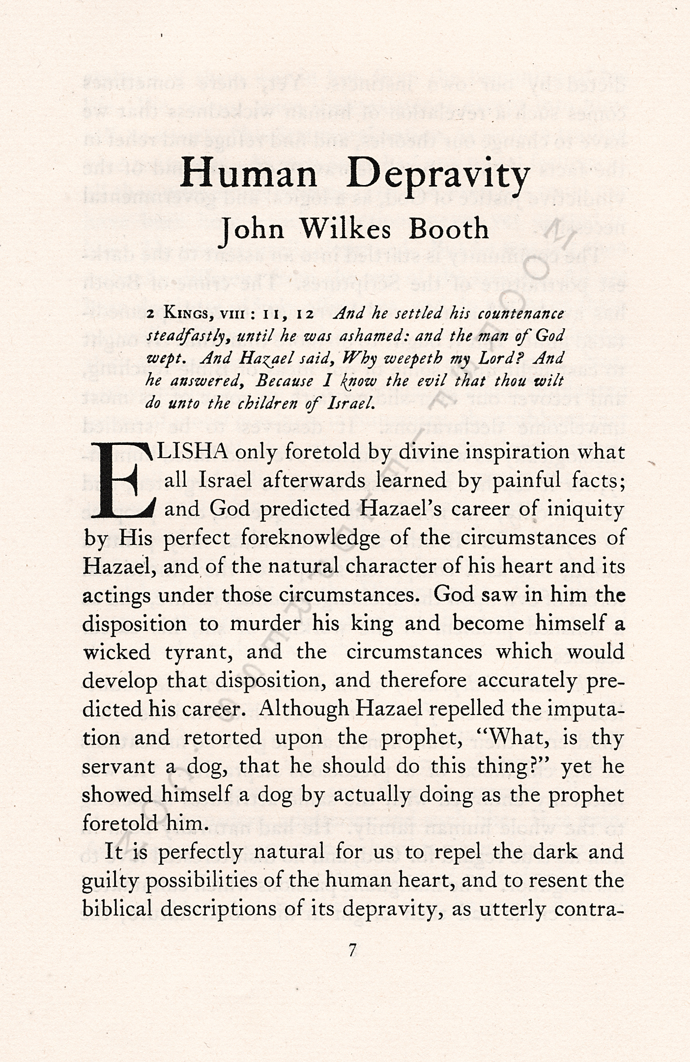 Human
                      Depravity - A Sermon on John Wilkes Booth by
                      Mortimer Blake 1865