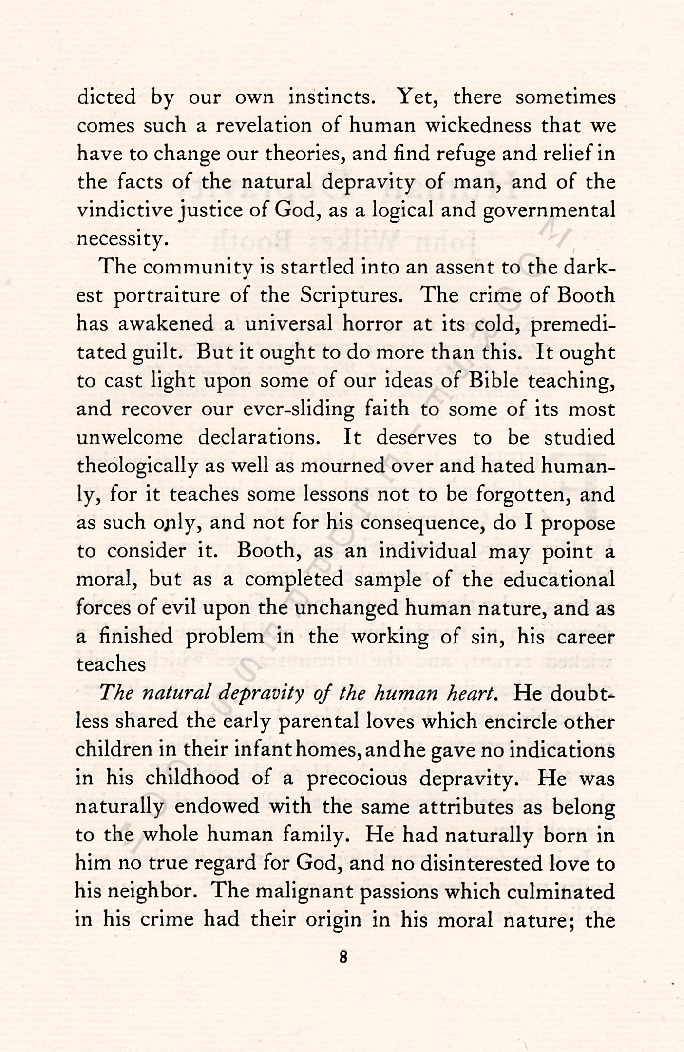 Human
                      Depravity - A Sermon on John Wilkes Booth by
                      Mortimer Blake 1865