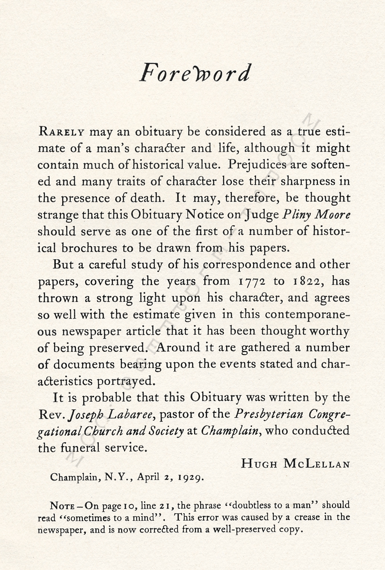 judge
                            pliny moore obituary notice