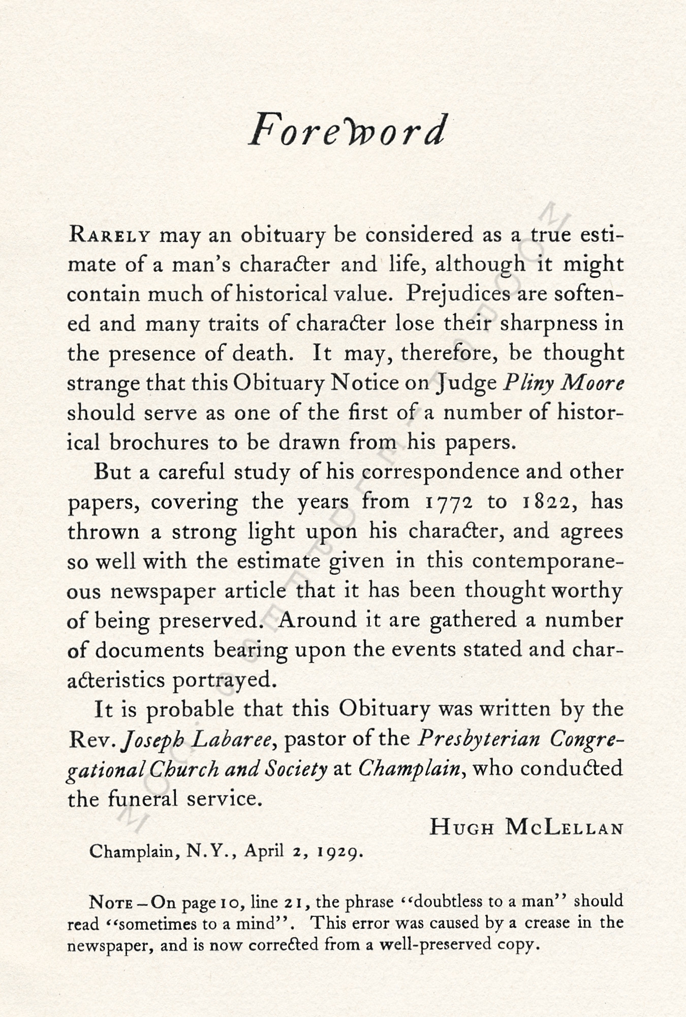 judge
                            pliny moore obituary notice