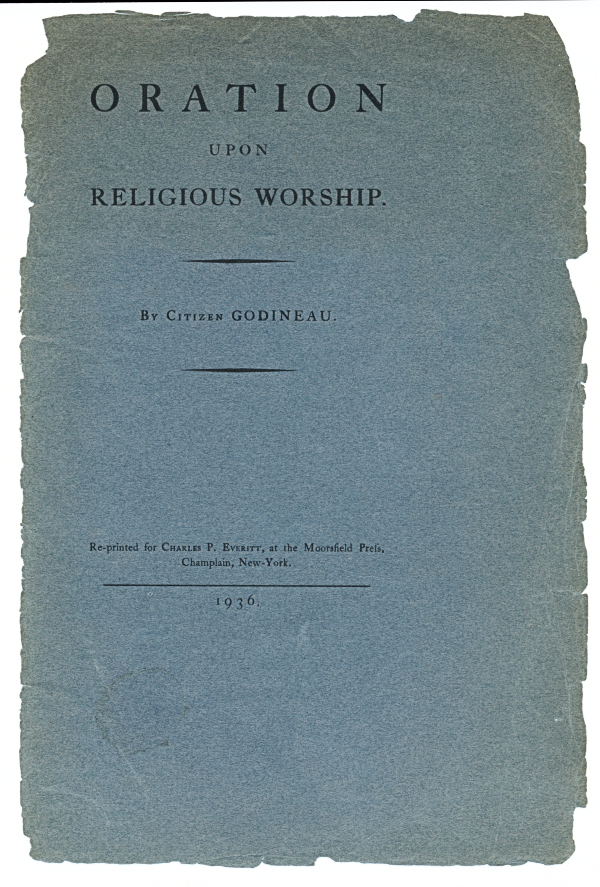 ORATION UPON
                      RELIGIOUS WORSHIP BY CITIZEN GODINEAU