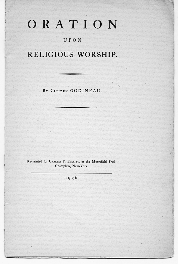 ORATION UPON
                      RELIGIOUS WORSHIP BY CITIZEN GODINEAU