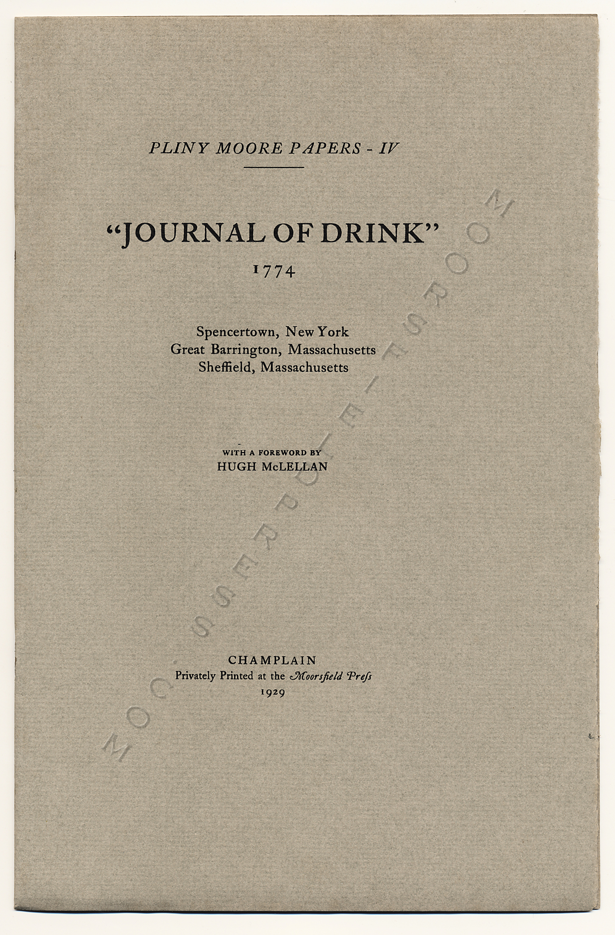 pliny moore papers-journal of drink 1774