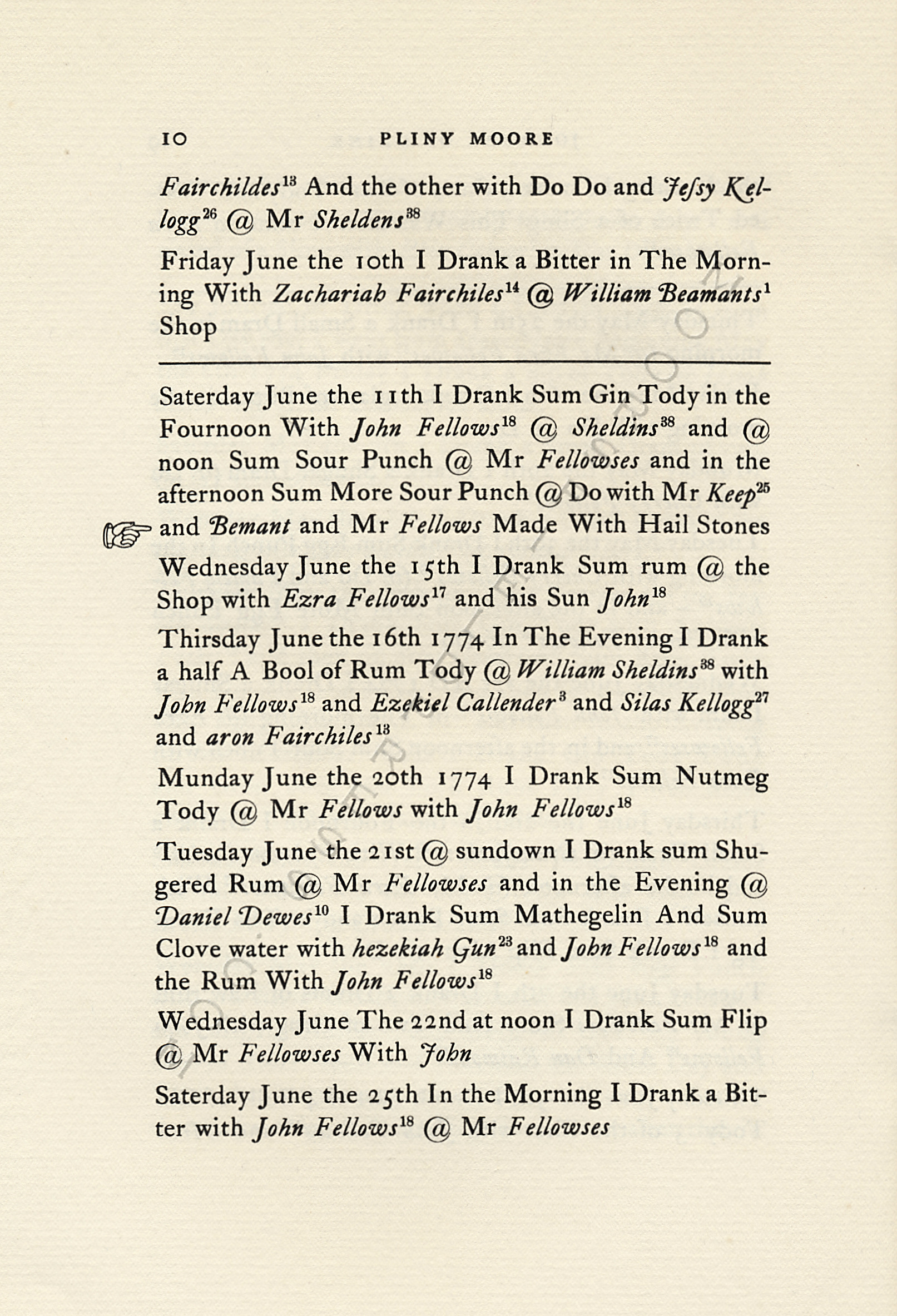 PLINY
                      MOORE PAPERS-JOURNAL OF DRINK 1774