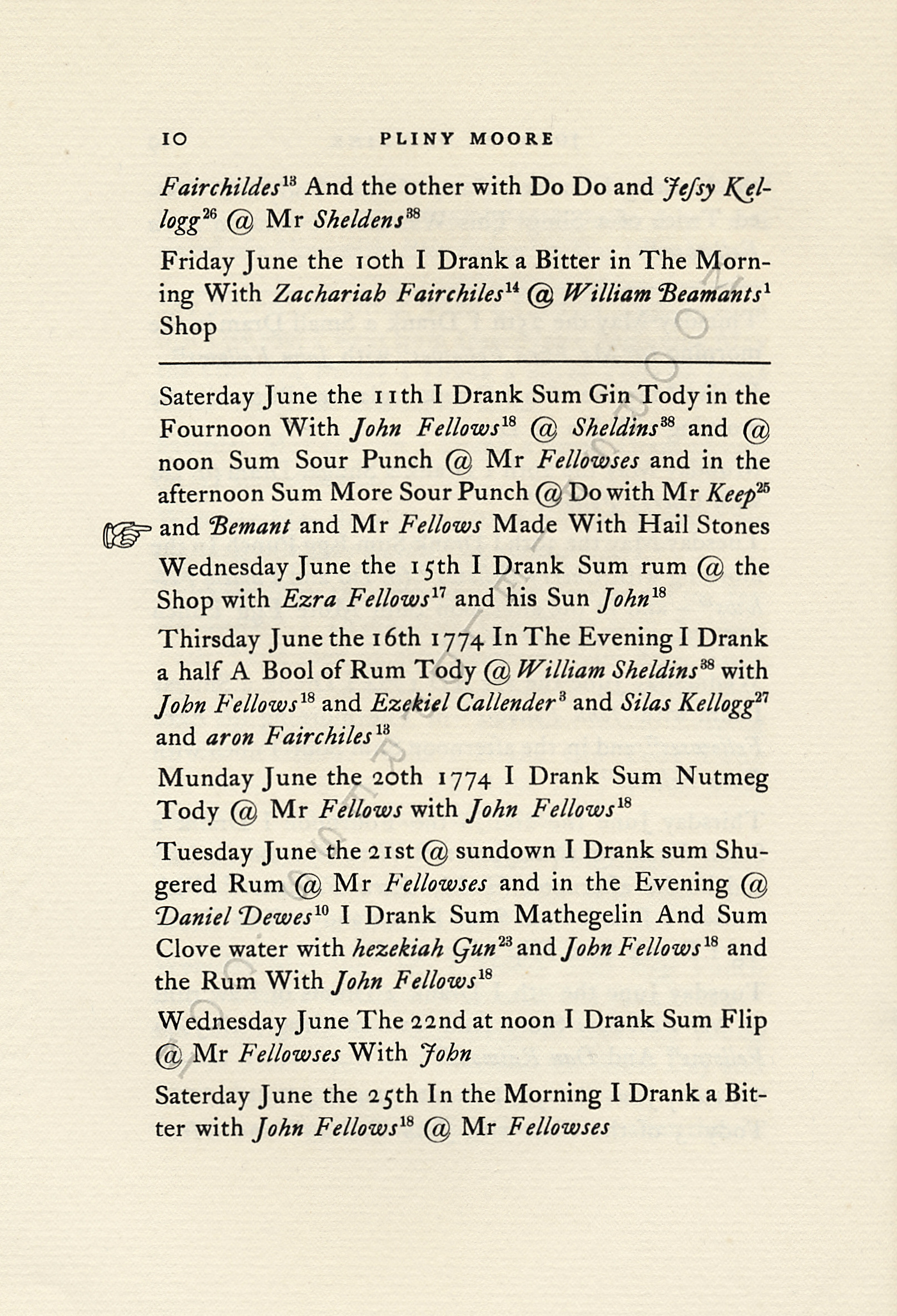 PLINY
                      MOORE PAPERS-JOURNAL OF DRINK 1774