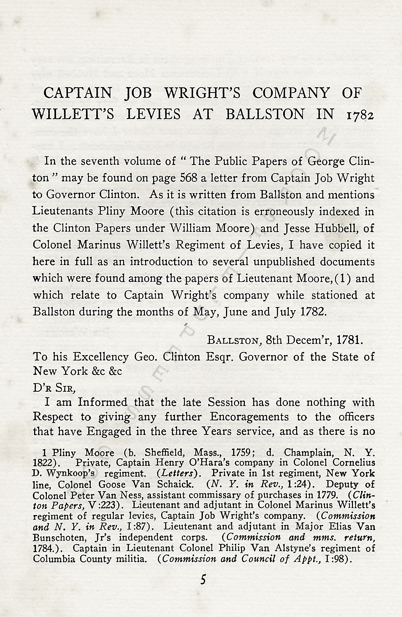 Pliny
                      Moore Papers: Captain Job Wrights Company:
                      Colonel Marinus Willetts Levies, 1782