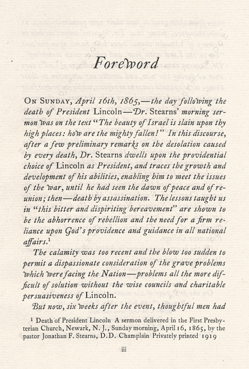 JONATHAN
                      F. STEARNS, D.D. Rejoice with Trembling. Fast-day
                      sermon after the assassination of Lincoln. Newark,
                      N. J. 1933.