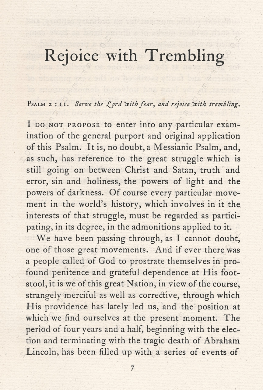 JONATHAN
                      F. STEARNS, D.D. Rejoice with Trembling. Fast-day
                      sermon after the assassination of Lincoln. Newark,
                      N. J. 1933.