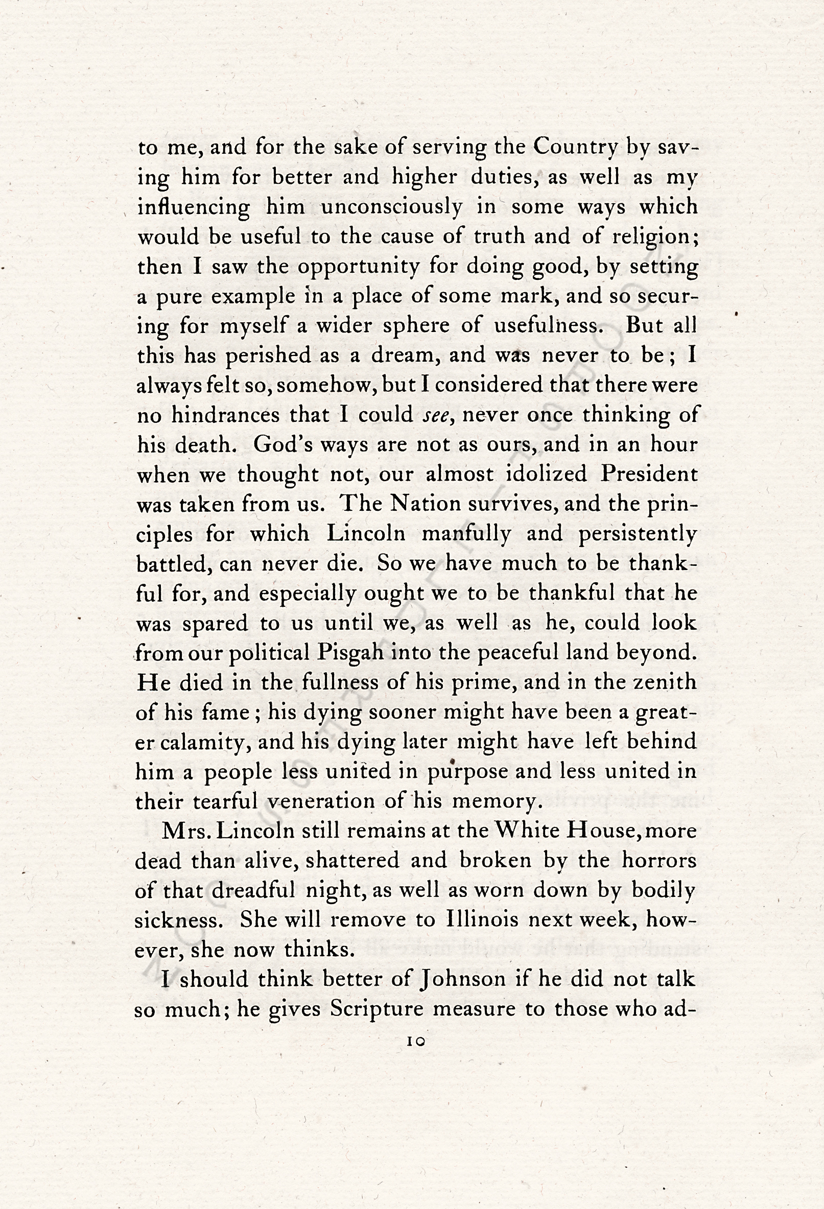 THE
                      CHARACTER AND RELIGION OF PRESIDENT LINCOLN - A
                      LETTER OF NOAH BROOKS MAY 10 1865