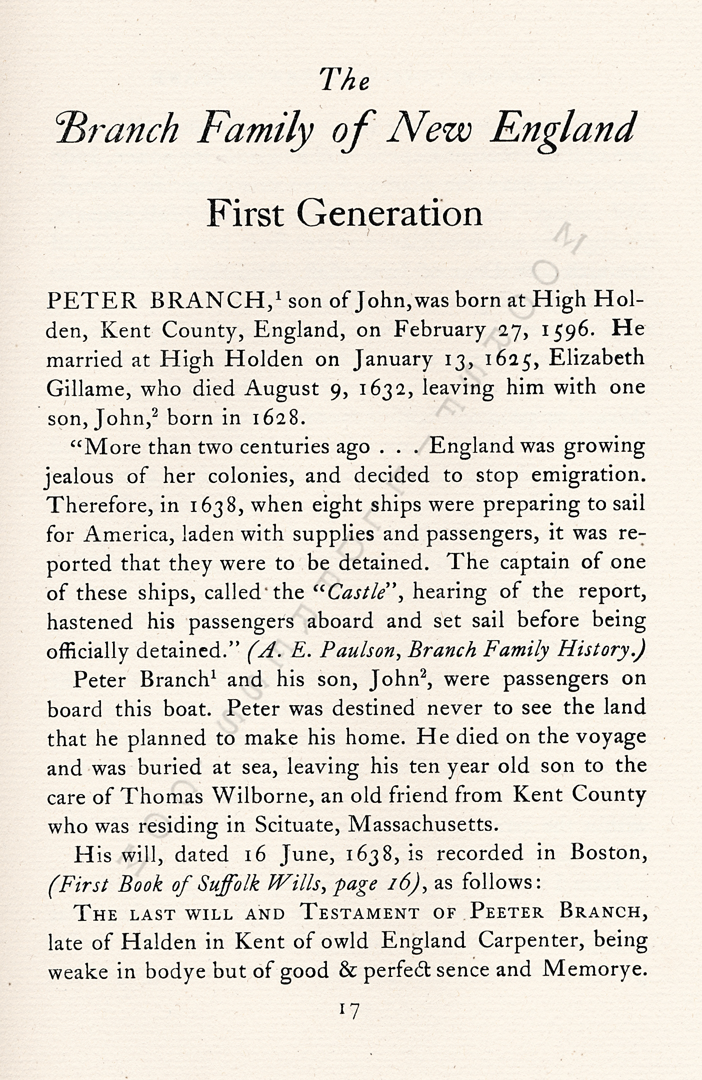 The Branch
                      Family of New England, The Line of William Farrand
                      Branch