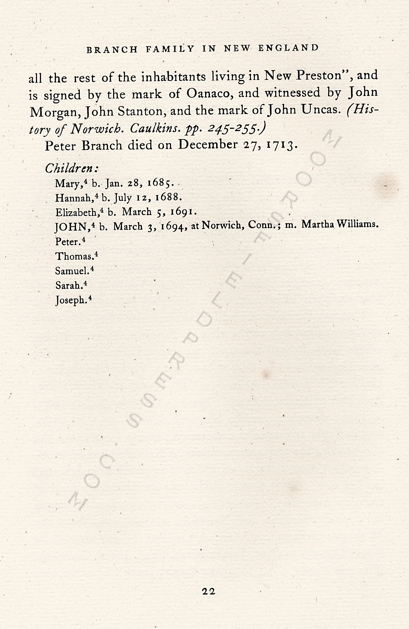 The Branch
                      Family of New England, The Line of William Farrand
                      Branch