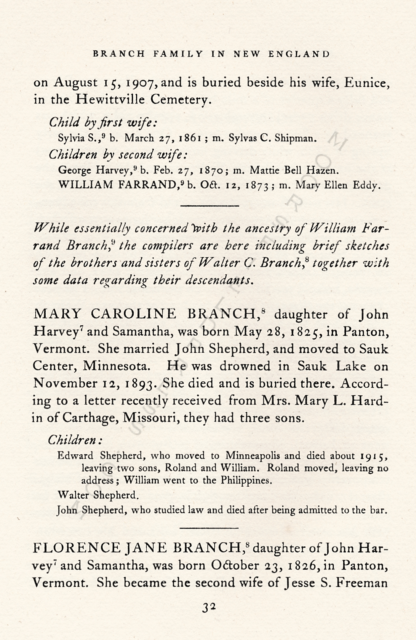 The Branch
                      Family of New England, The Line of William Farrand
                      Branch