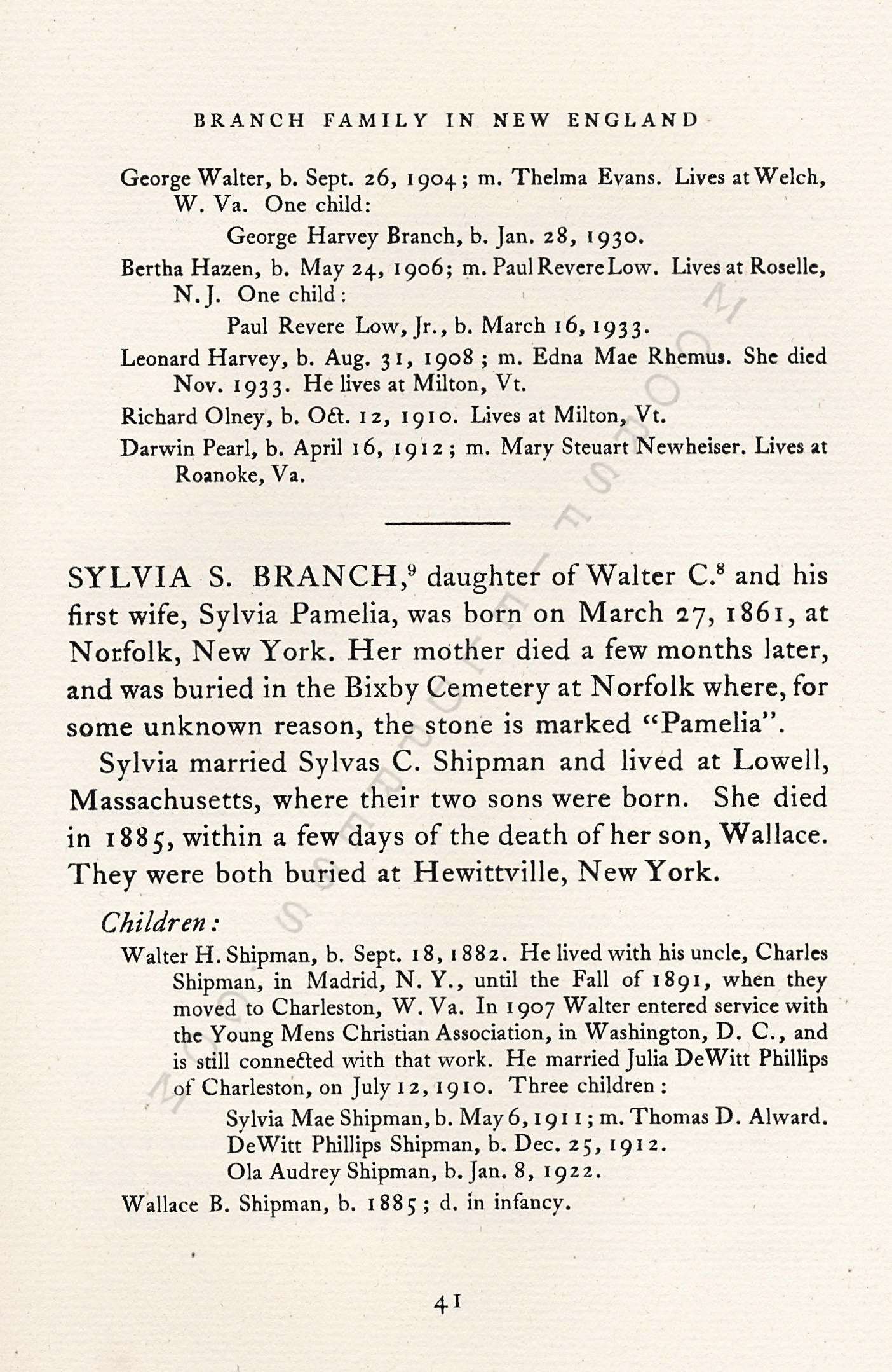 The Branch
                      Family of New England, The Line of William Farrand
                      Branch