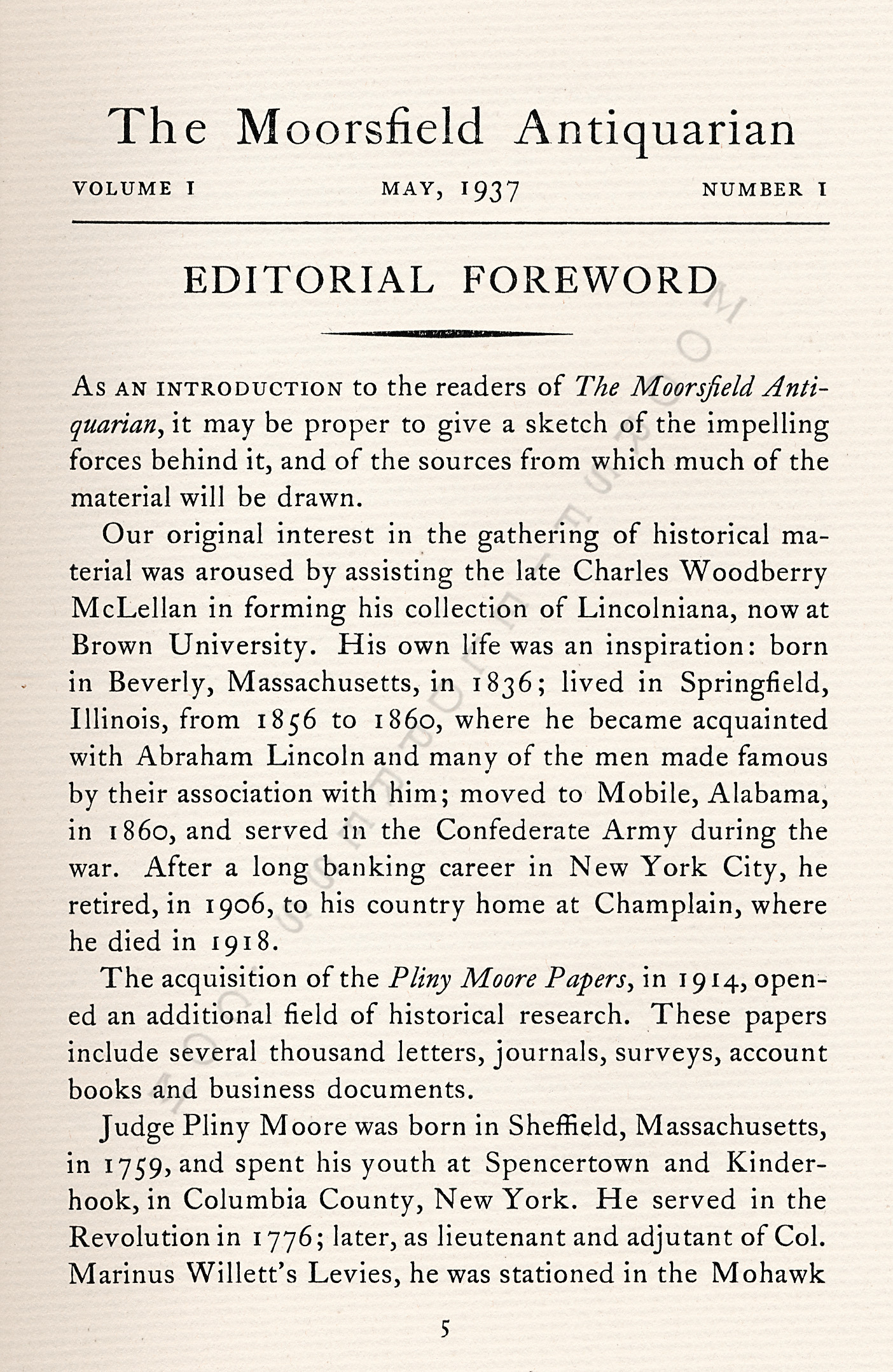 Editorial
                      Foreward by Hugh McLellan 1937