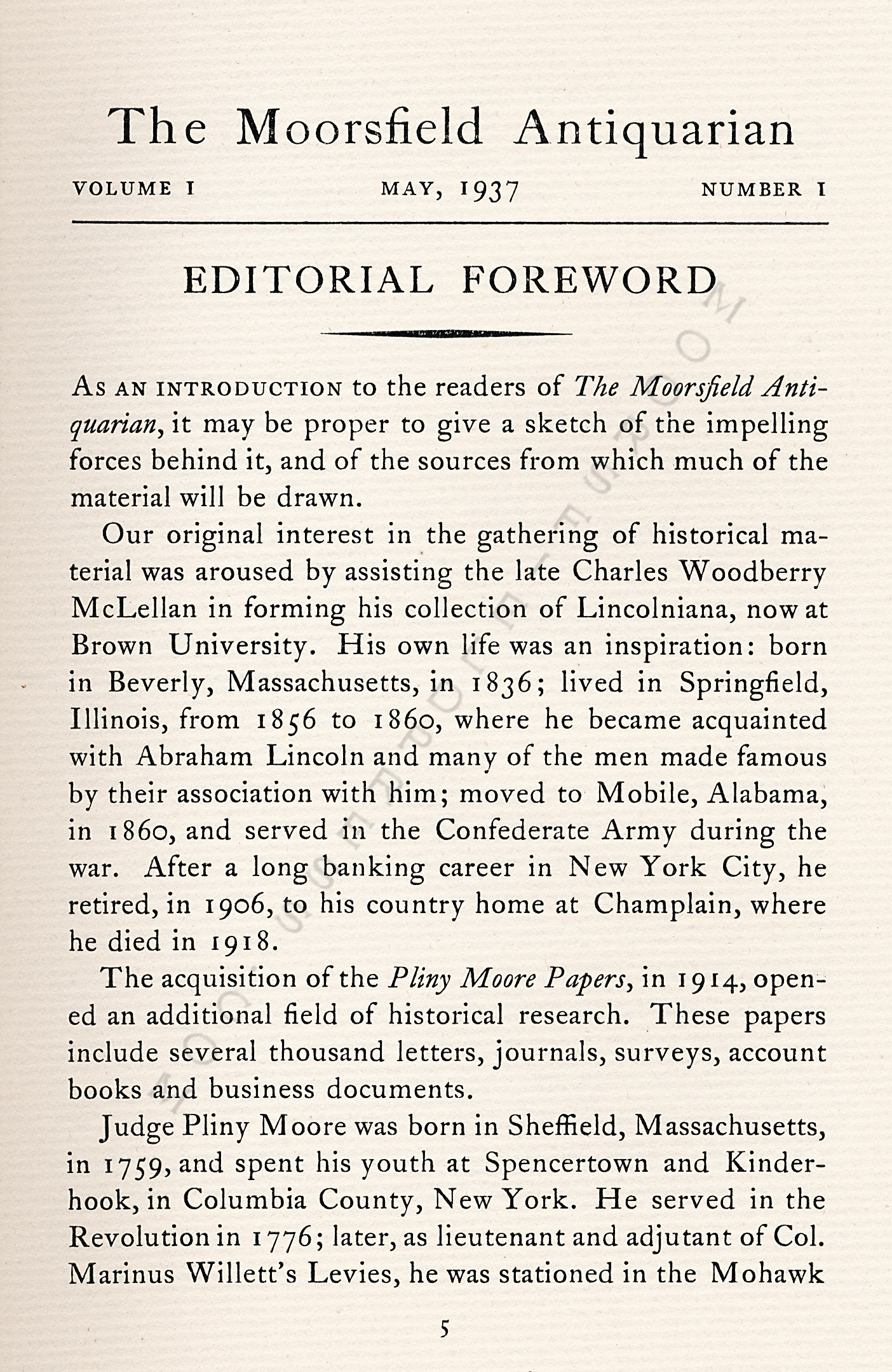 Editorial
                      Foreward by Hugh McLellan 1937