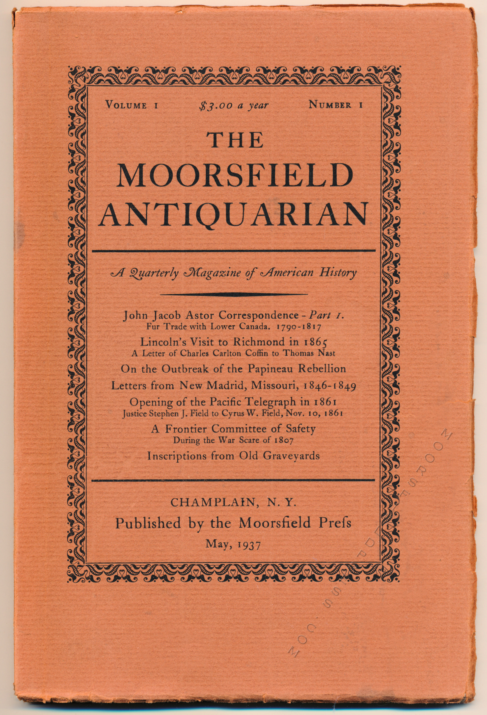 The
                    Moorsfield Antiquarian, Volume 1, Number 1