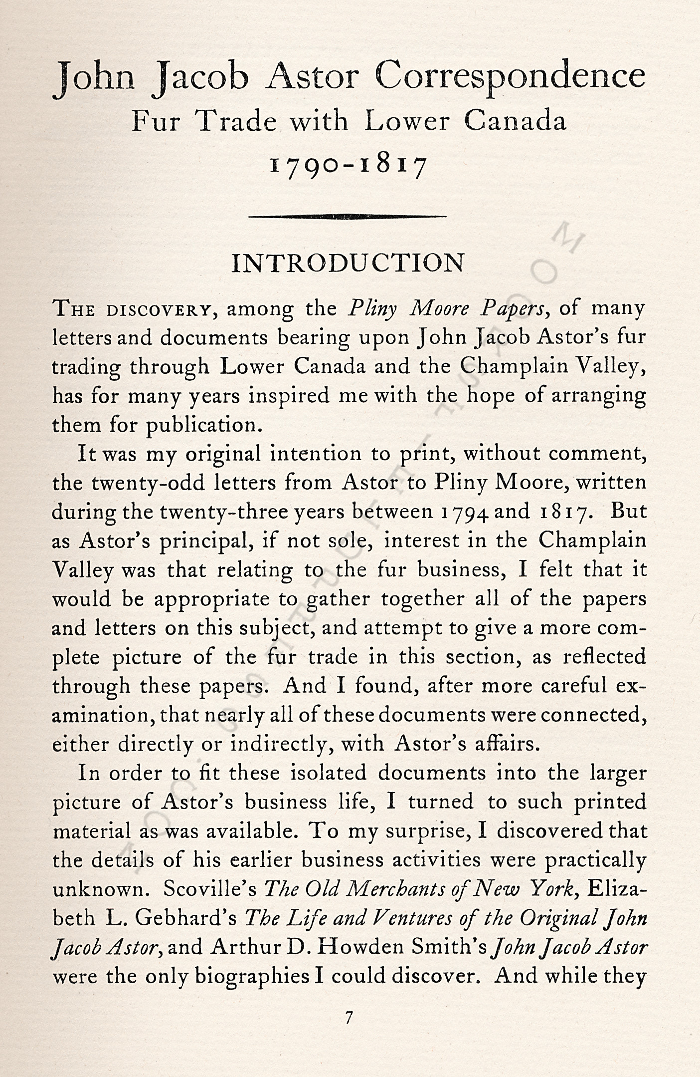 John Jacob
                      Astor Correspondence-Fur Trade with Lower Canada