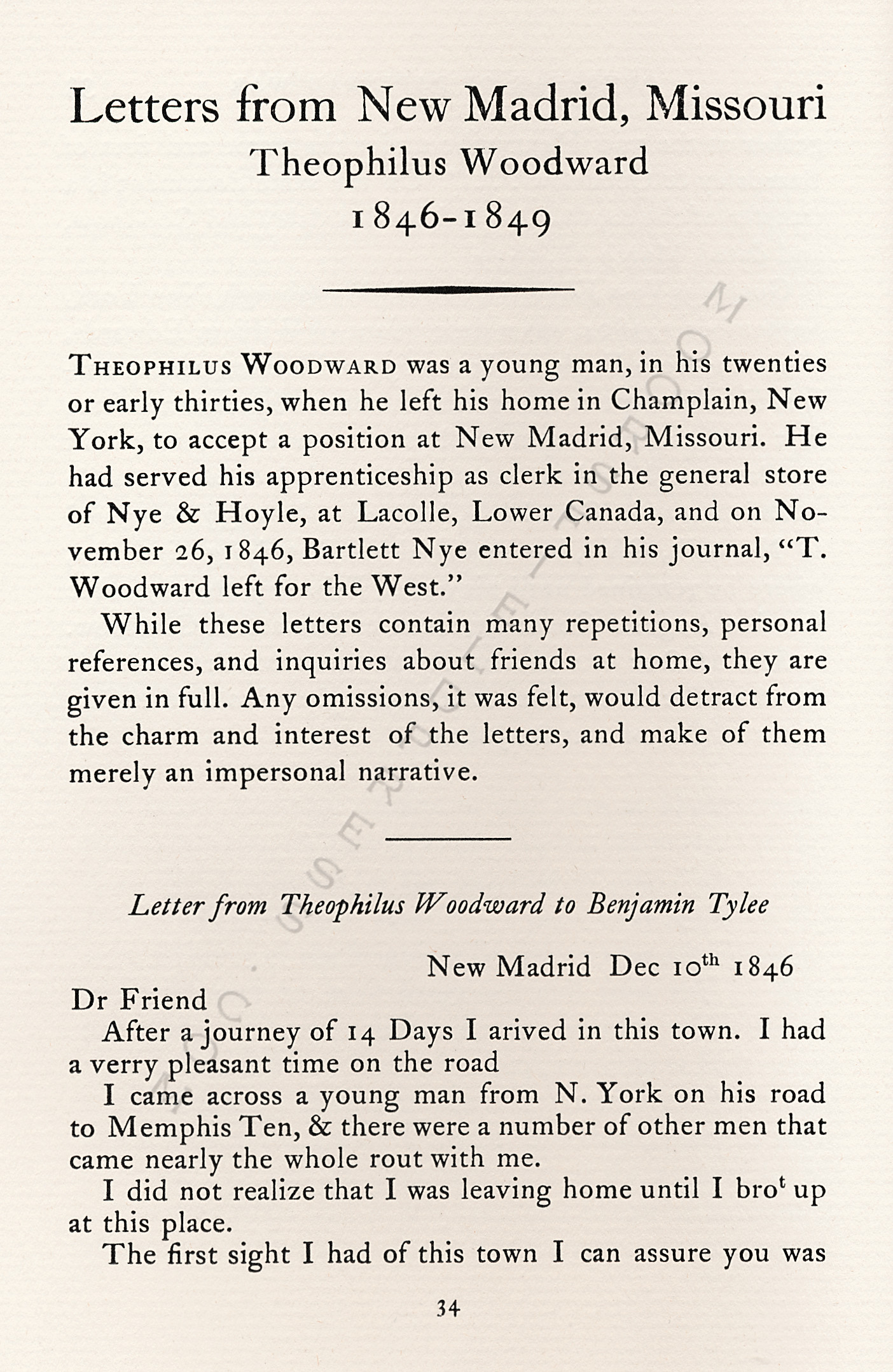 Letters from
                      New Madrid, Missouri - Theophilus Woodward 1846 -
                      1849