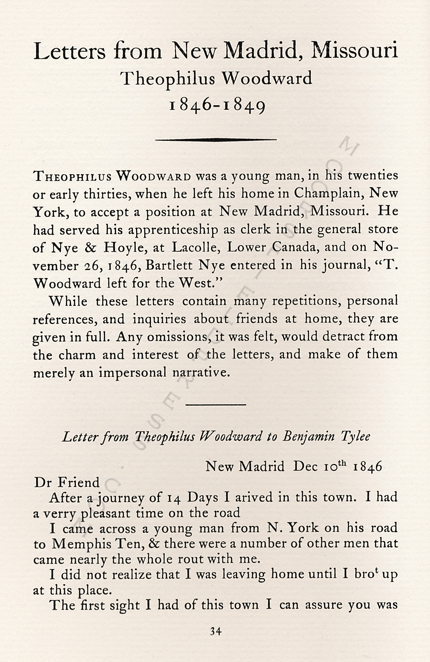 Letters from
                      New Madrid, Missouri - Theophilus Woodward 1846 -
                      1849