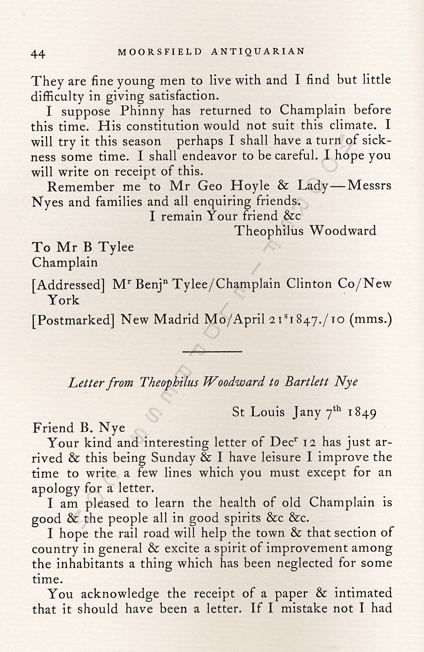 Letters from
                      New Madrid, Missouri - Theophilus Woodward 1846 -
                      1849