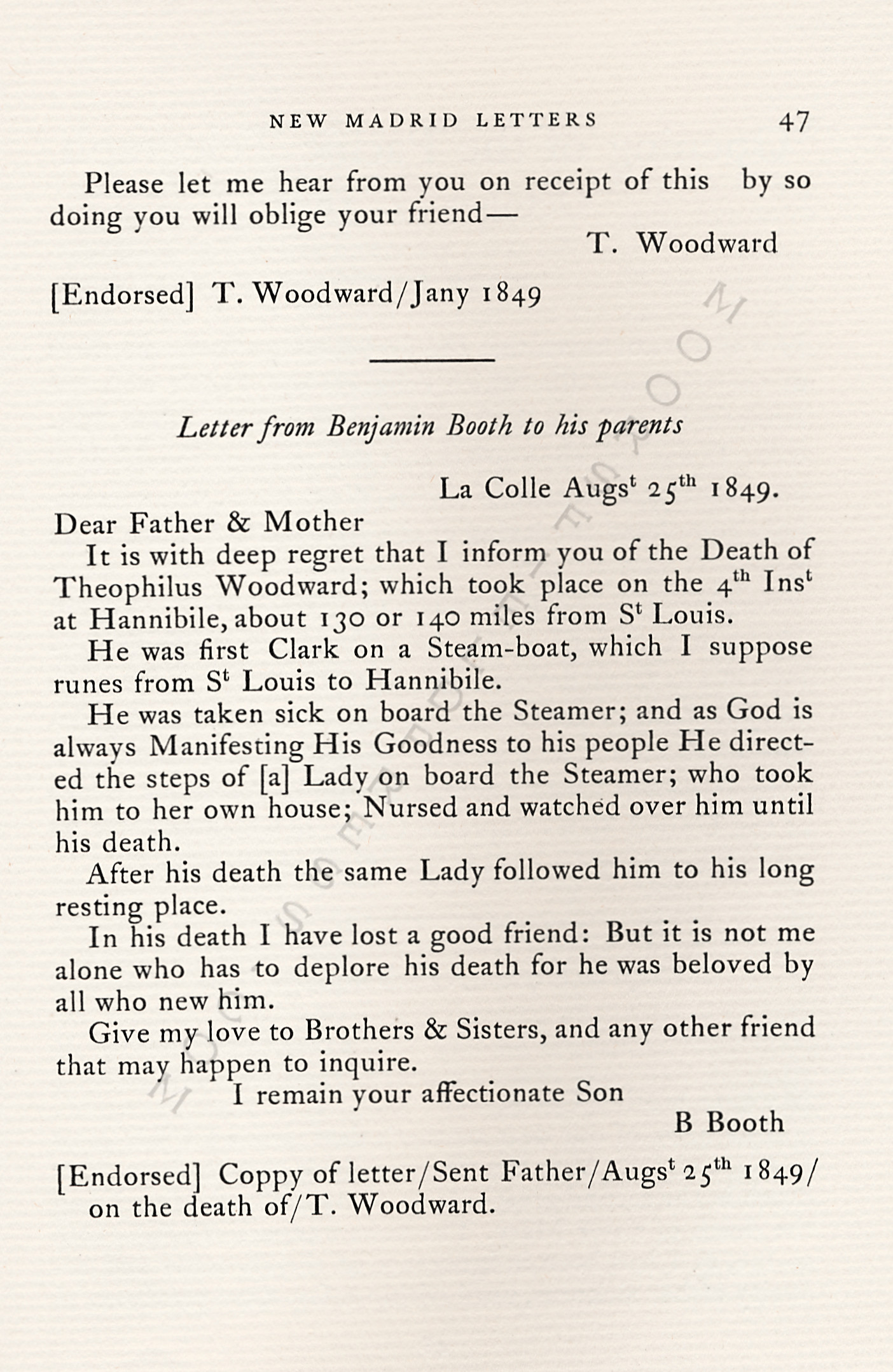 Letters from
                      New Madrid, Missouri - Theophilus Woodward 1846 -
                      1849