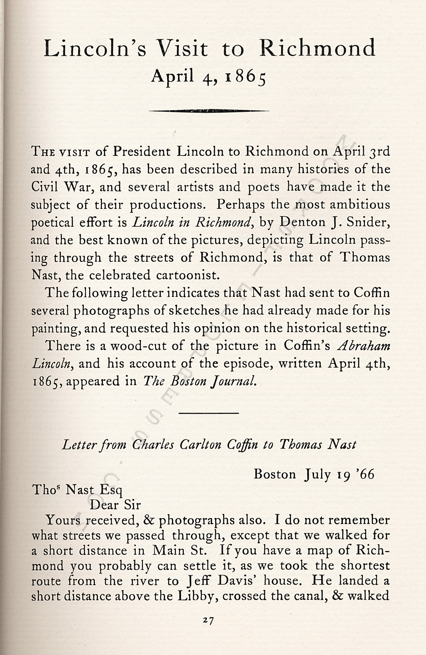 Lincolns
                      Visit to Richmond 1865 April 4, 1865