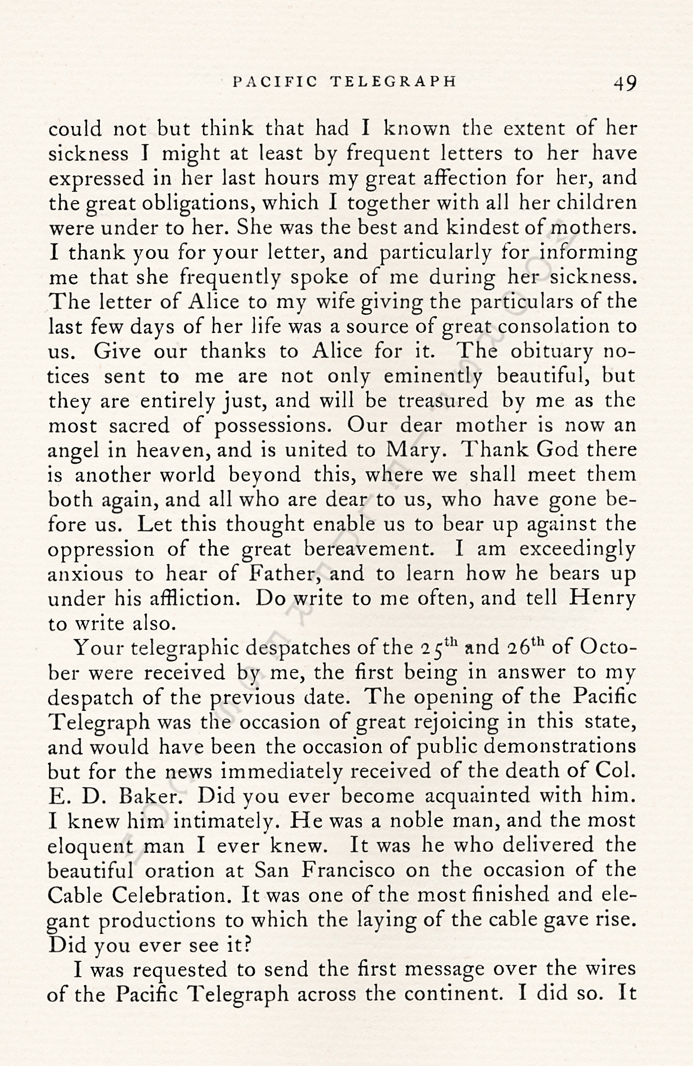 Opening of
                      the Pacific Telegraph October 24 1861